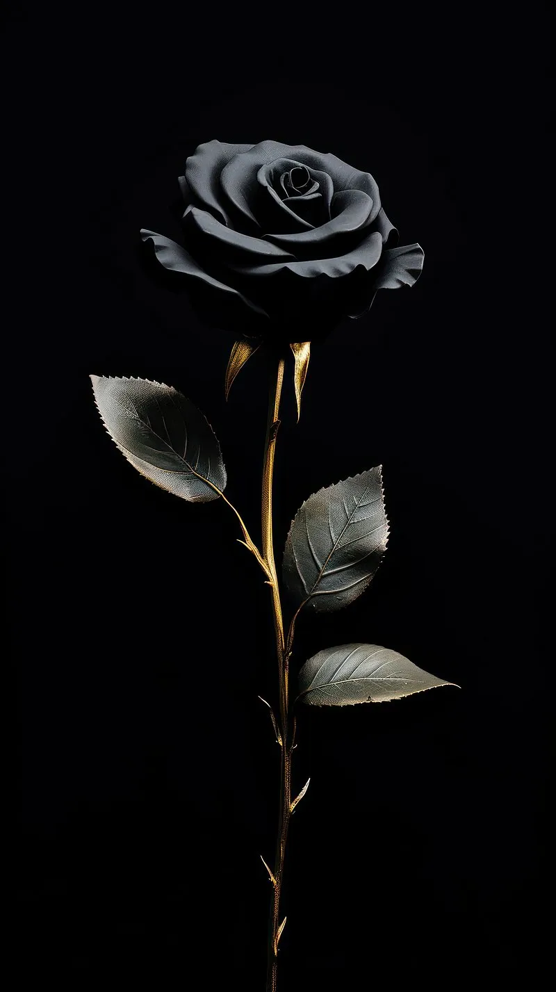Single Black Rose Standing Tall in a Soft Blue Light Aura