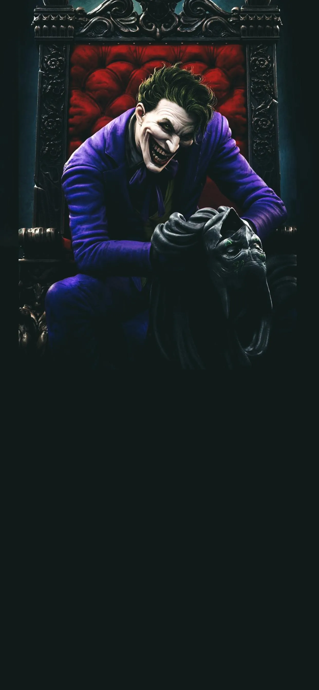 Sinister Villain Sits on Throne Holding Dark Mask Wallpaper