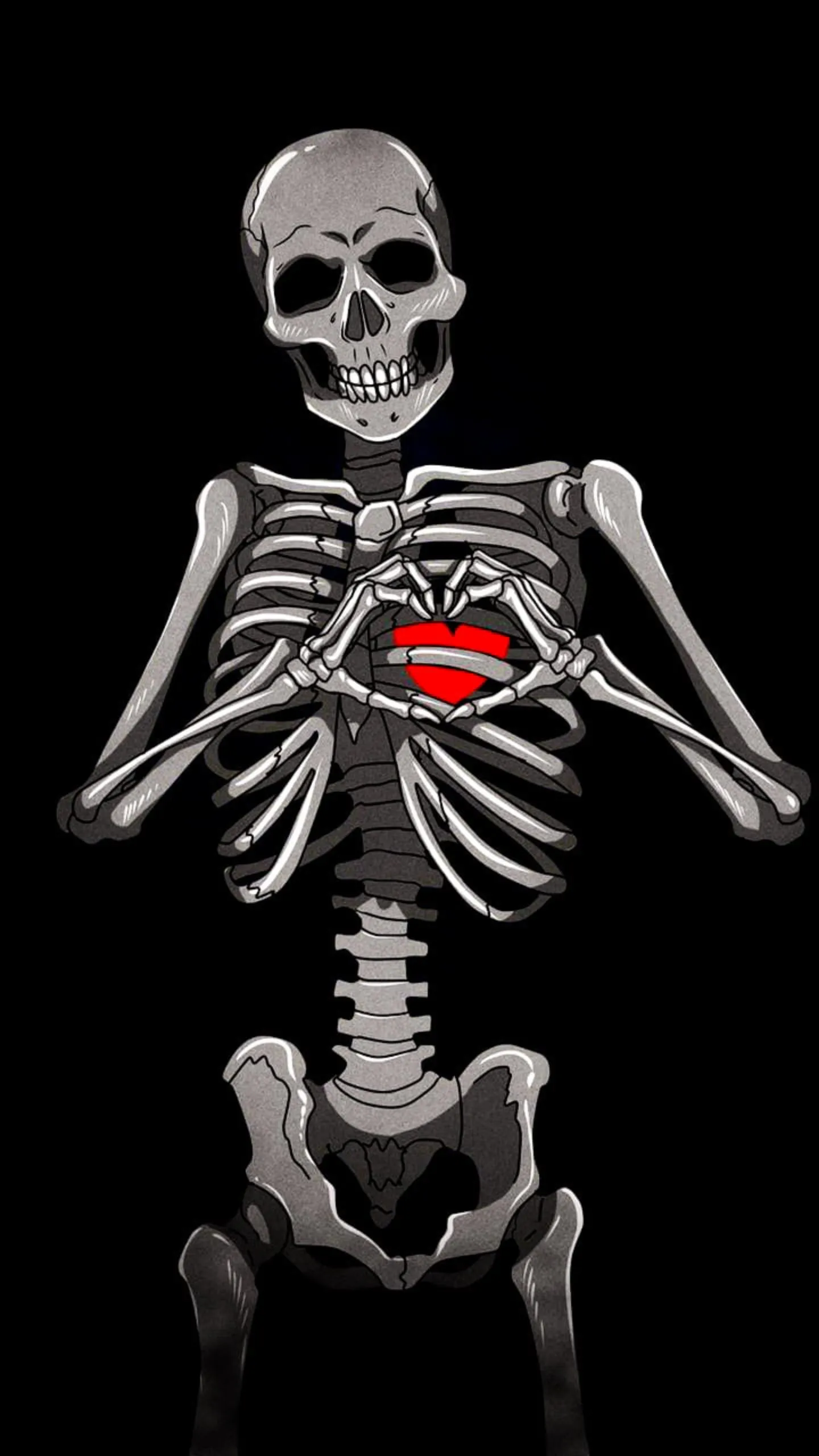 Skeleton Holding Red Heart Creative Dark Theme Wallpaper