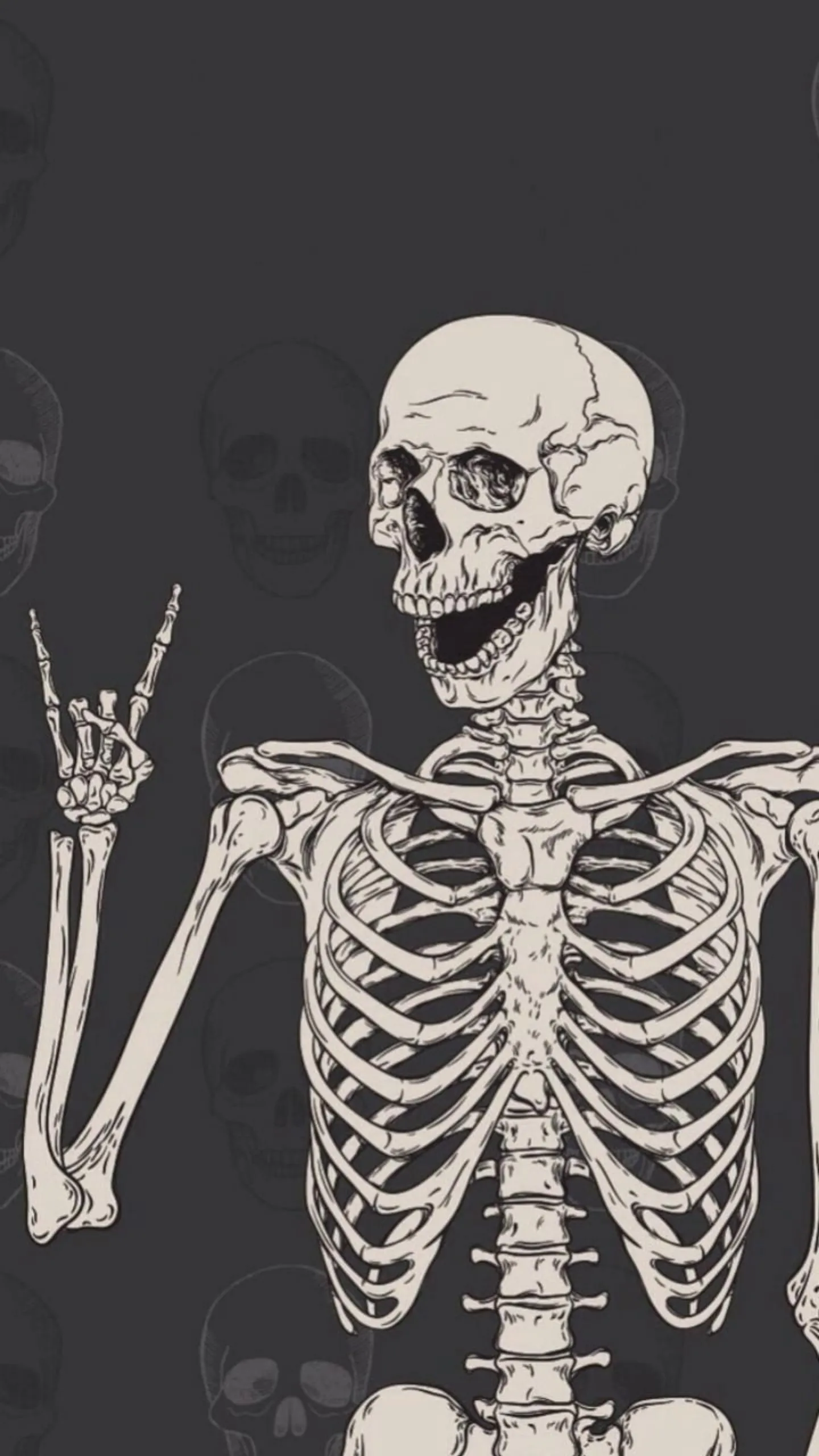 Skeleton Standing in Pose with Dark Background Wallpaper