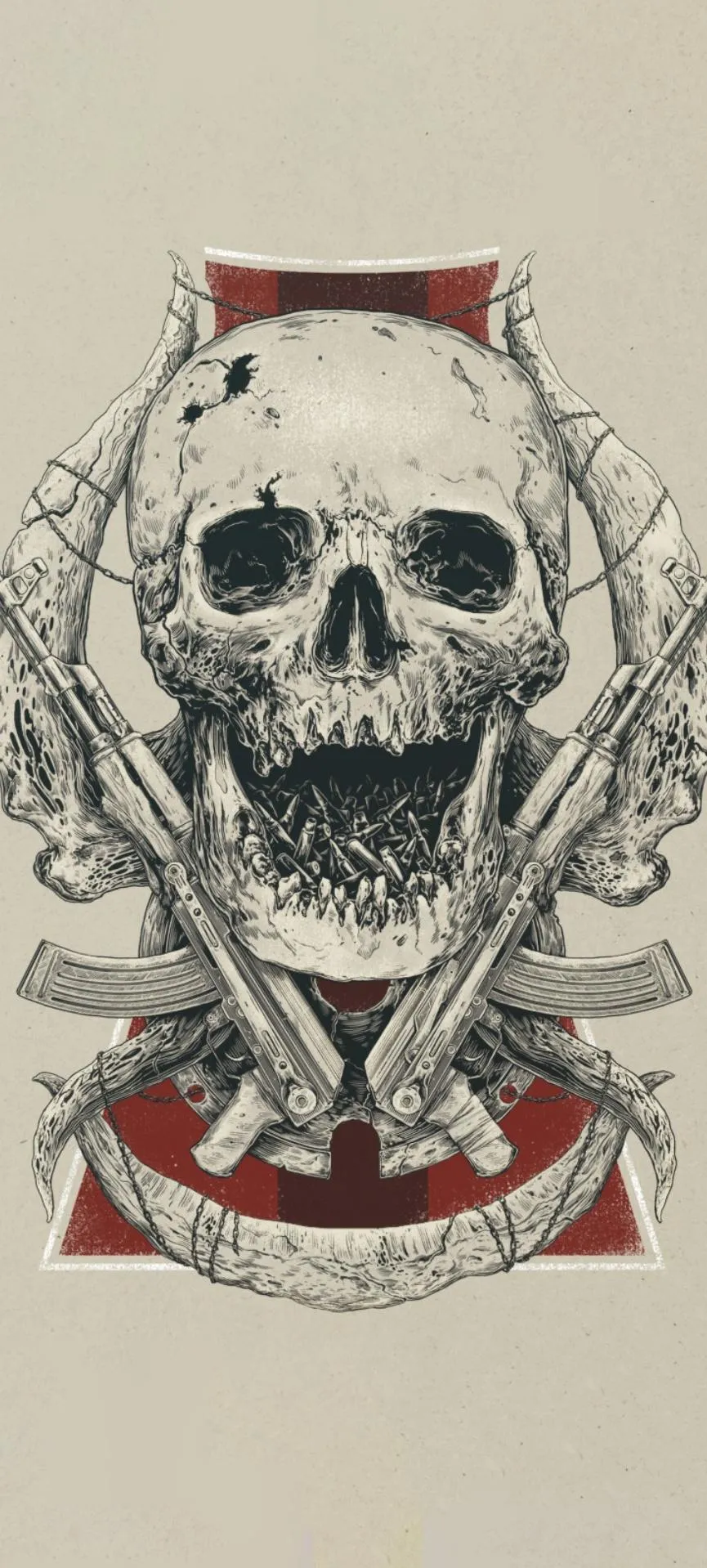 Skull Illustration With Red Flames and Crossbones Wallpaper
