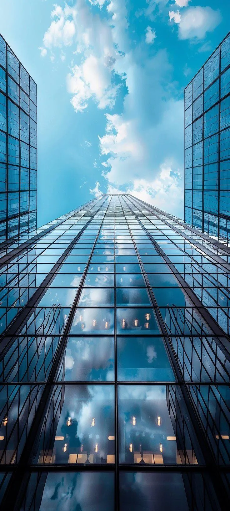Skyscraper Towers Viewed from Below on Clear Sky Day