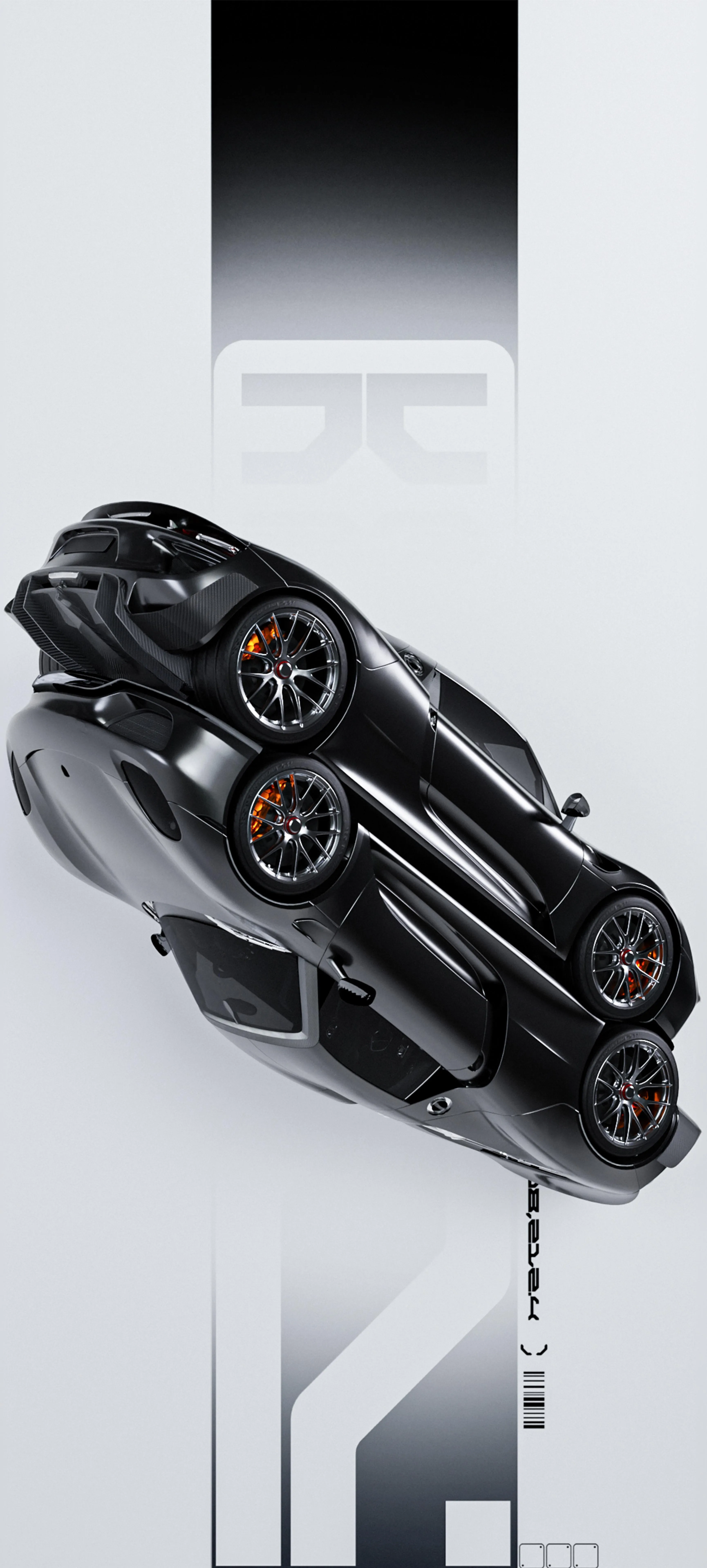 Sleek Black Sports Car on Minimal White Abstract Background