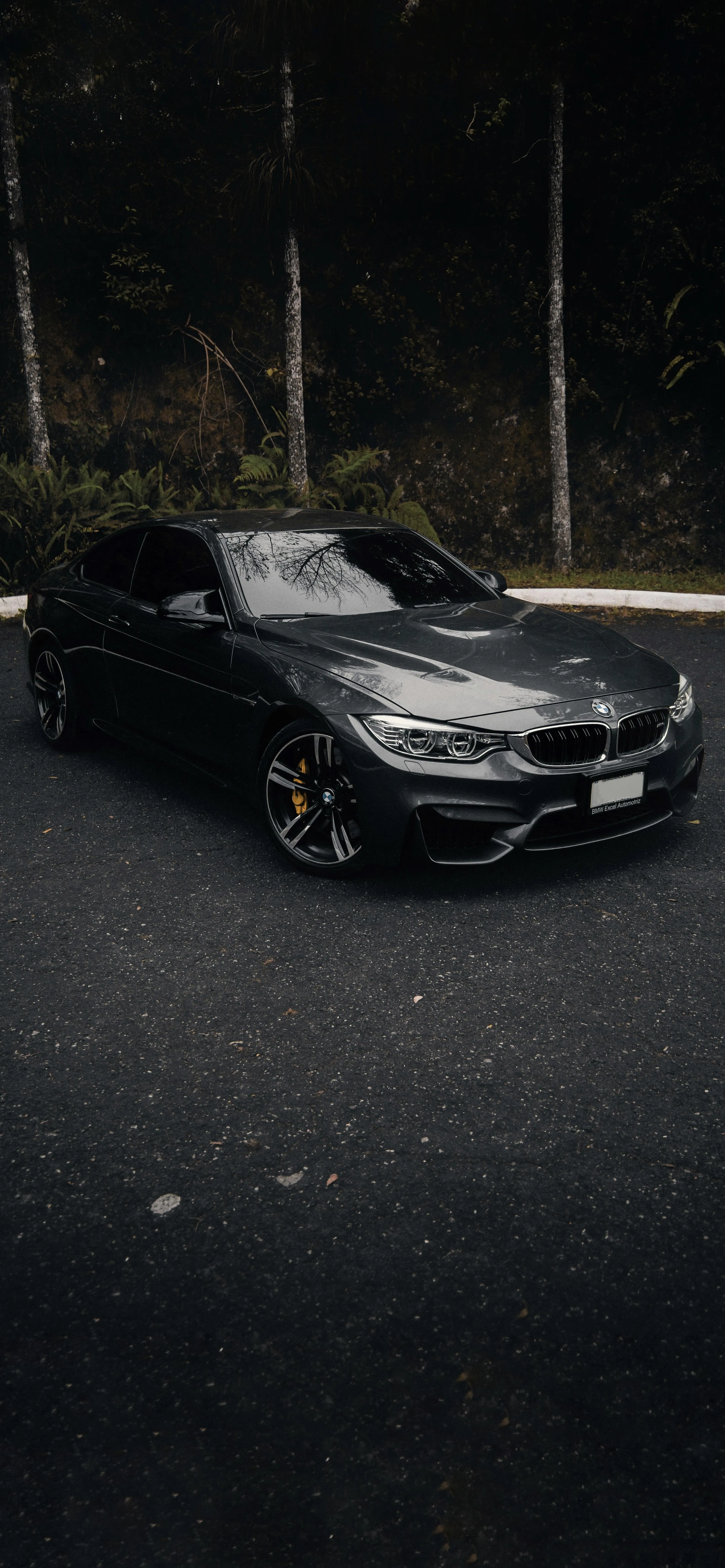 Sleek Black Sports Car Parked on Dark Asphalt Road Wallpaper