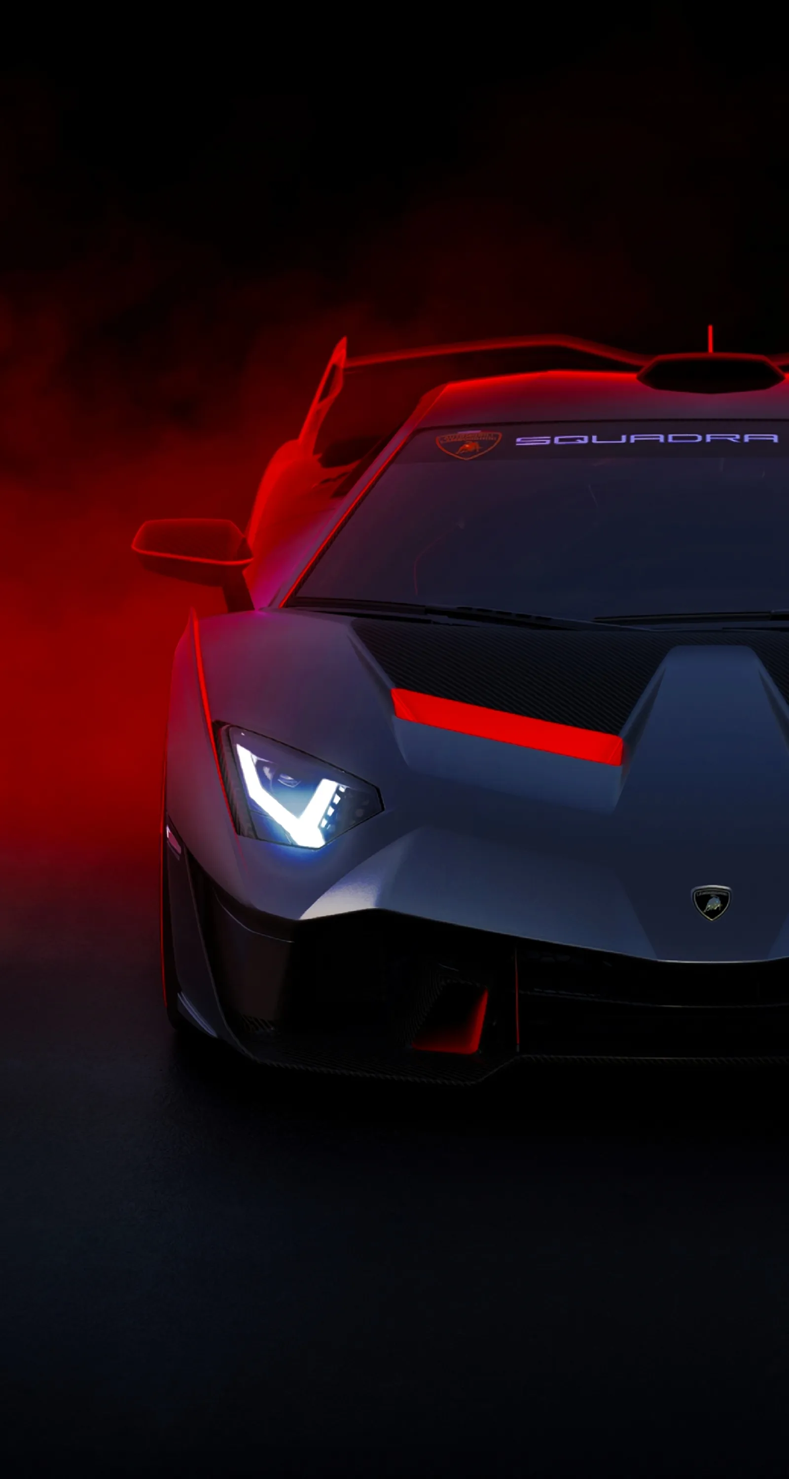 Sleek Black Sports Car with Glowing Headlights at Night