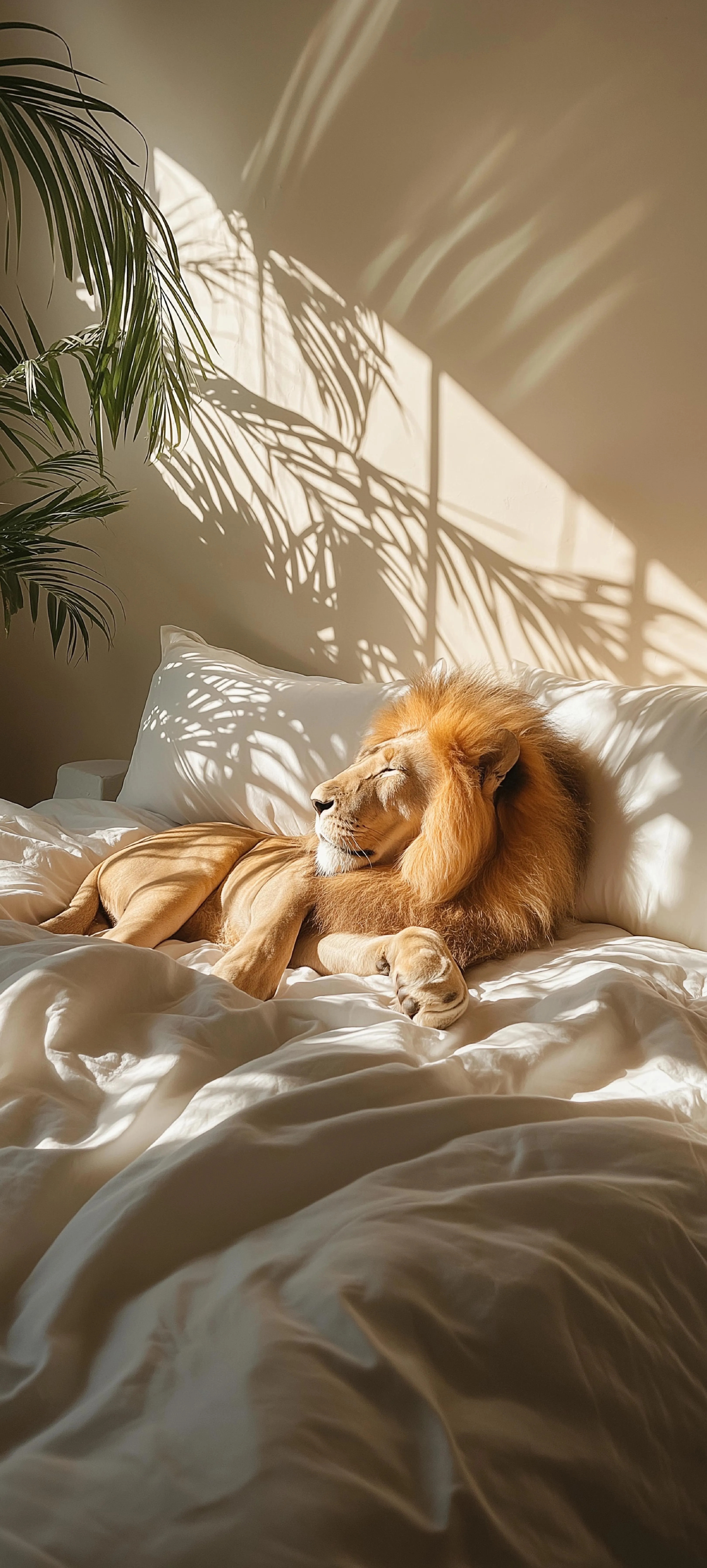 Sleeping Lion Relaxing in Warm Morning Sunlight Wallpaper