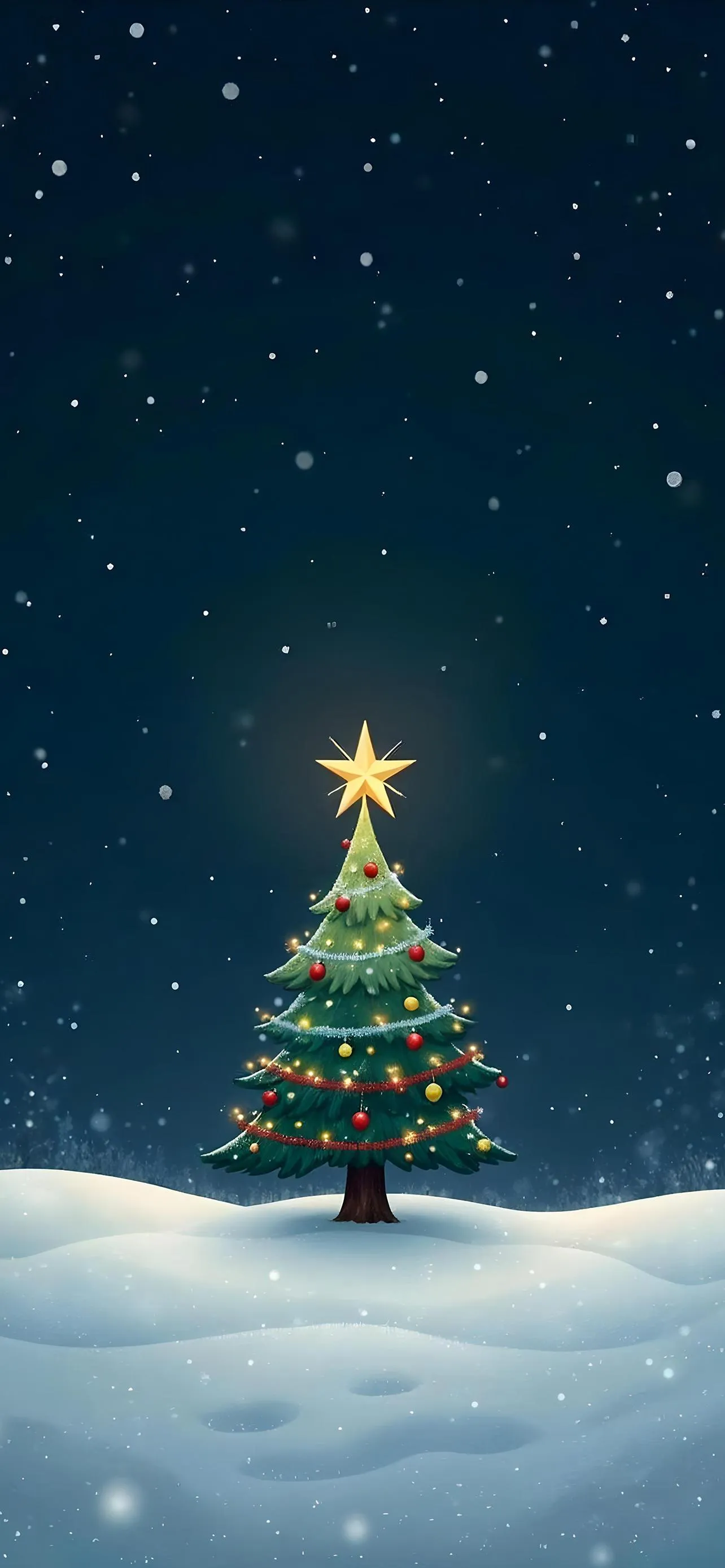Small Christmas Tree Under Shining Starry Sky Wallpaper