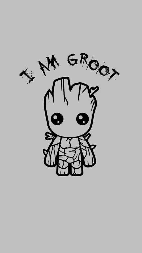 Small Doodle Figure With Phrase I Am Groot in Grey Wallpaper