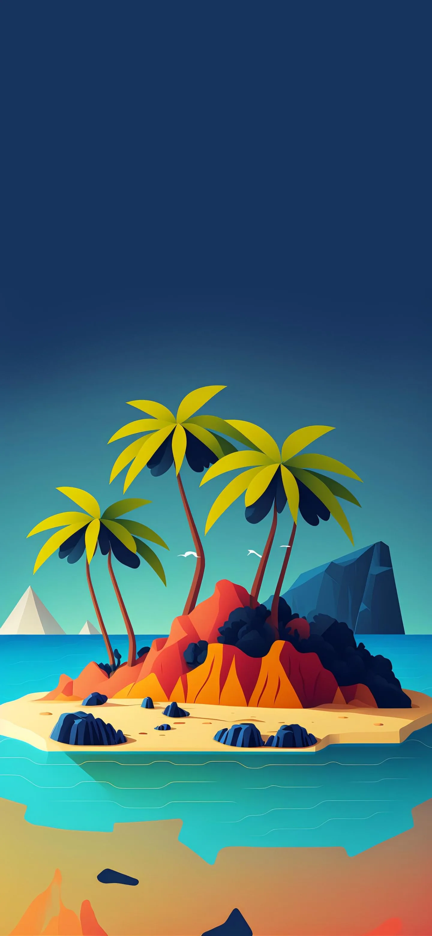 Small Tropical Island with Palm Trees Artwork Wallpaper