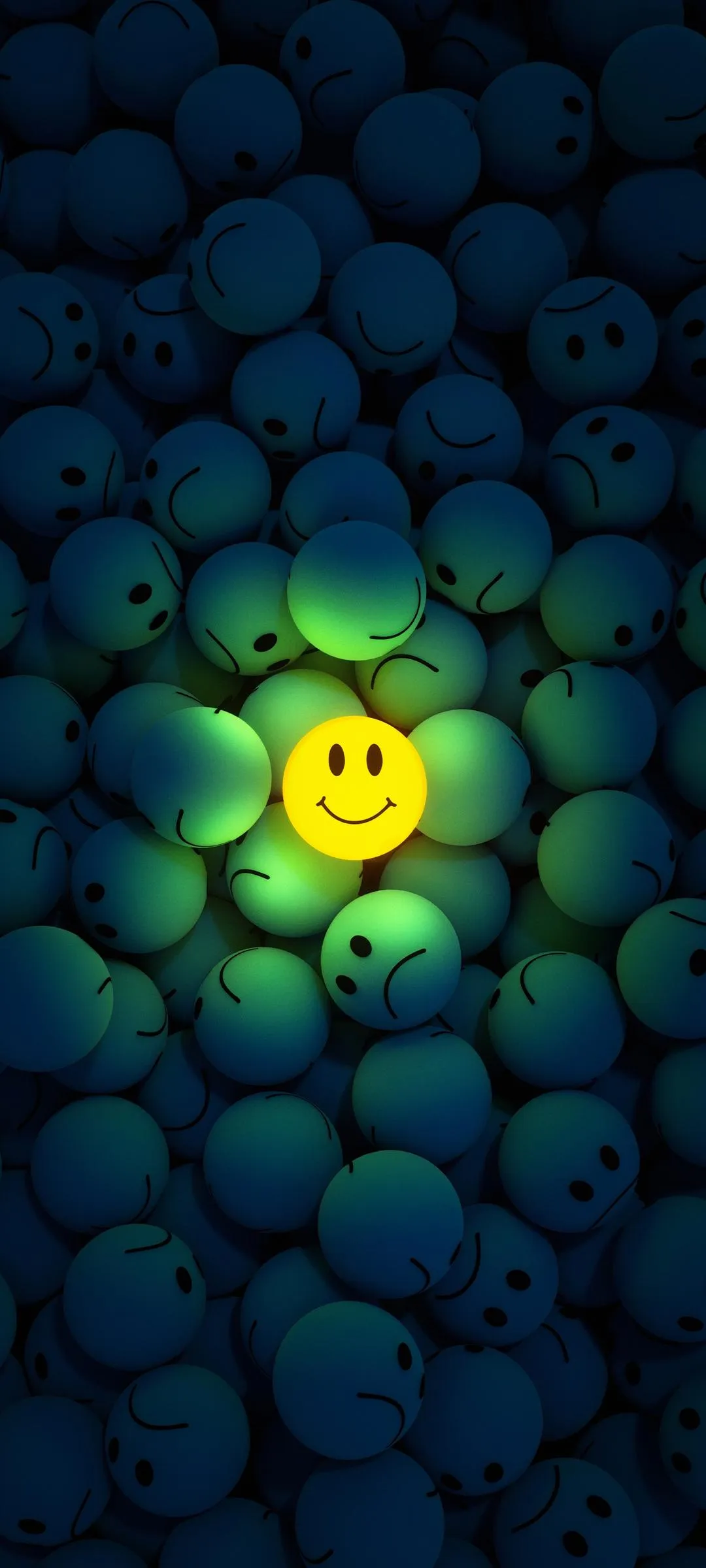 Smiley Face Hidden Among Blue Spheres of Light Wallpaper