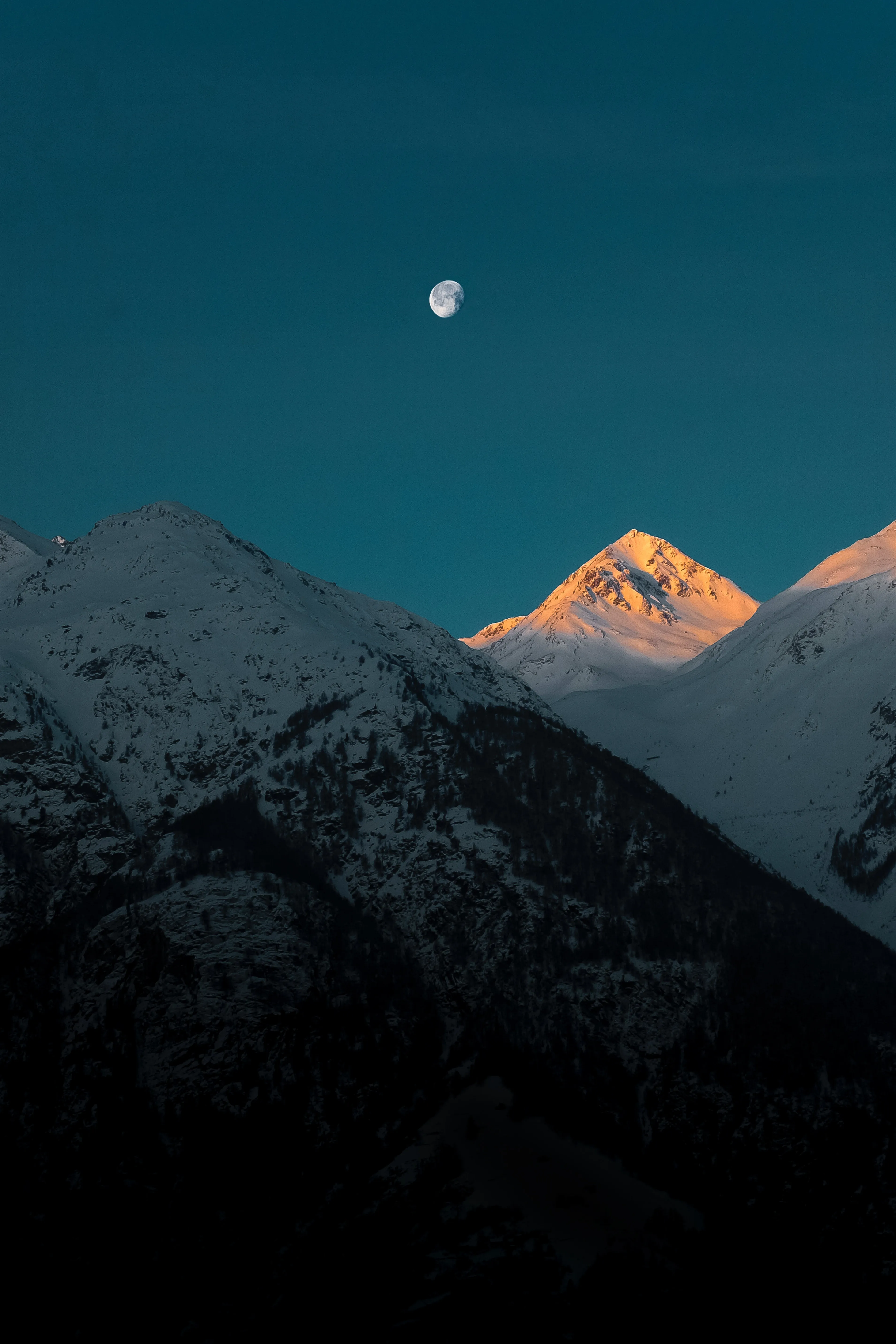 Snow Capped Mountain Under Clear Moonlit Sky Wallpaper