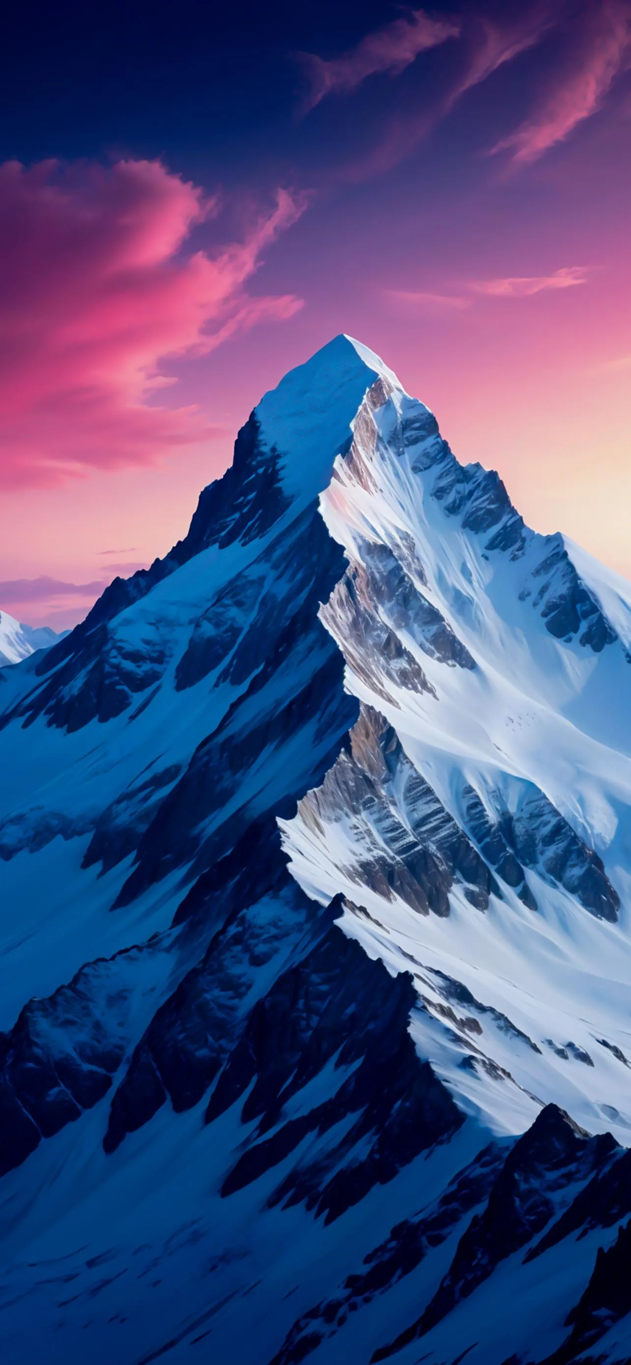 Snow Covered Mountain Peak Under Pink and Blue Sky