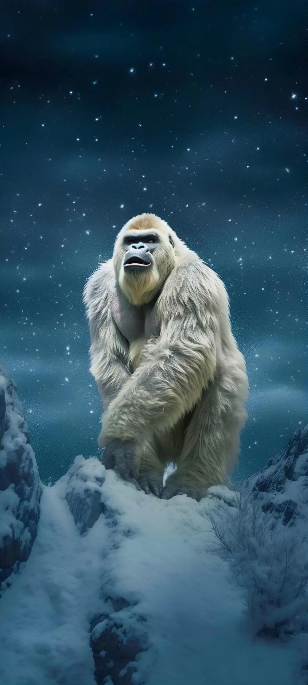 Snow Gorilla in Mountains Creative Mobile Wallpaper