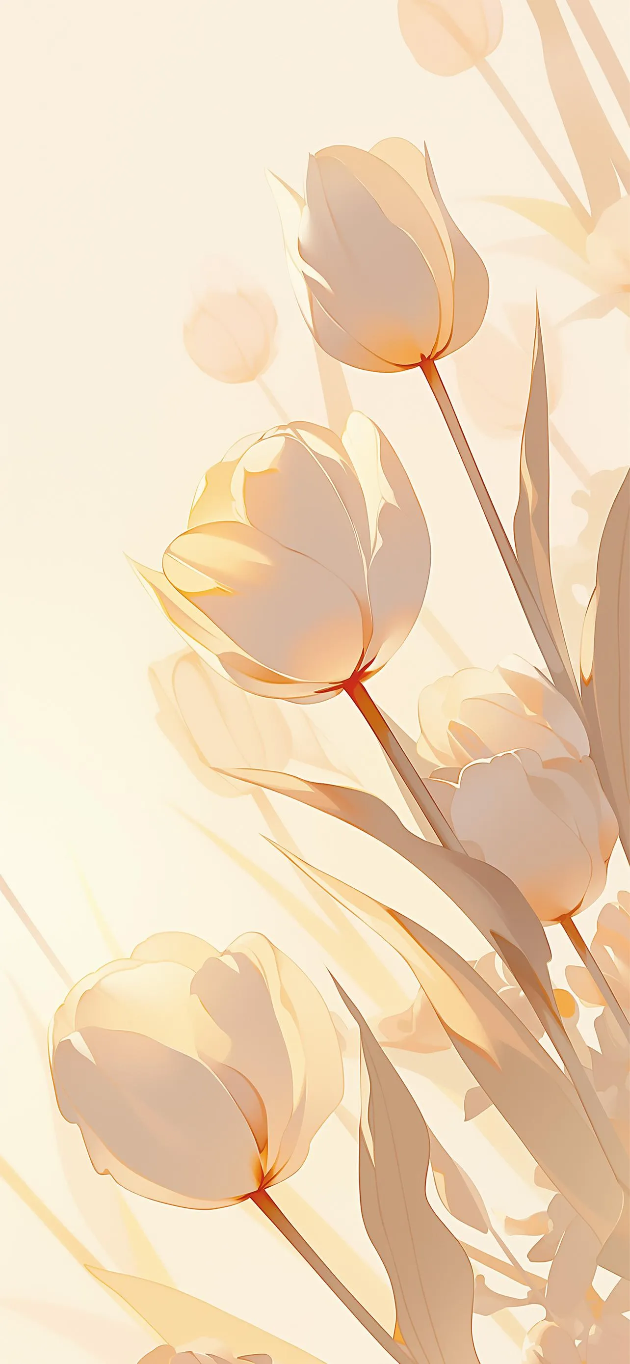 Soft Beige Tulip Flowers Gentle Mobile Background Wallpaper