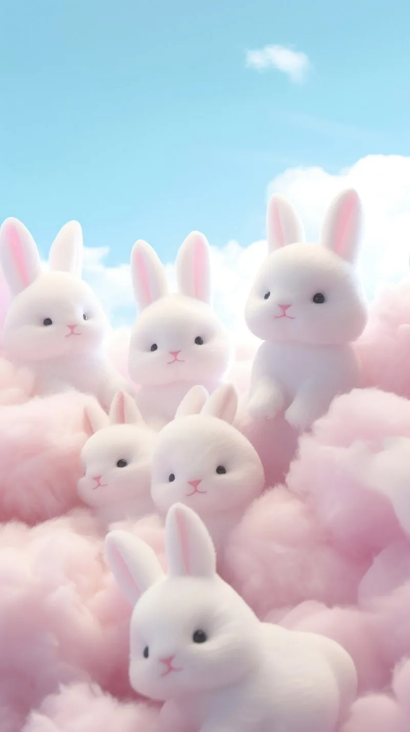 Soft Fluffy Pastel Bunny Creating a Gentle Scene Wallpaper