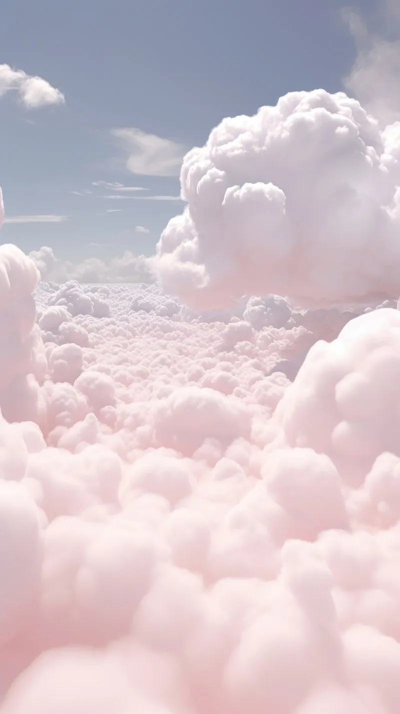 Soft Pink Clouds Rising into a Warm and Dreamy Afternoon Sky