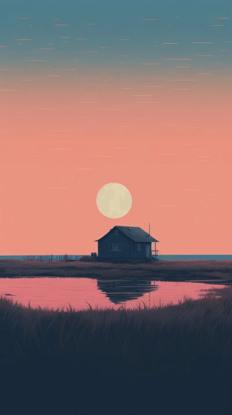 Soft Pink Horizon with the Sun Setting over Peaceful Water