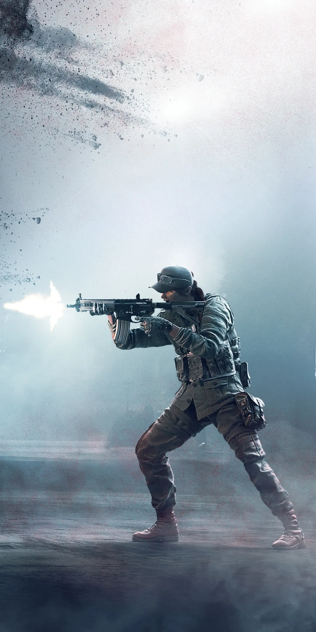 Soldier Aiming Rifle in Snowy Environment with Intense Focus