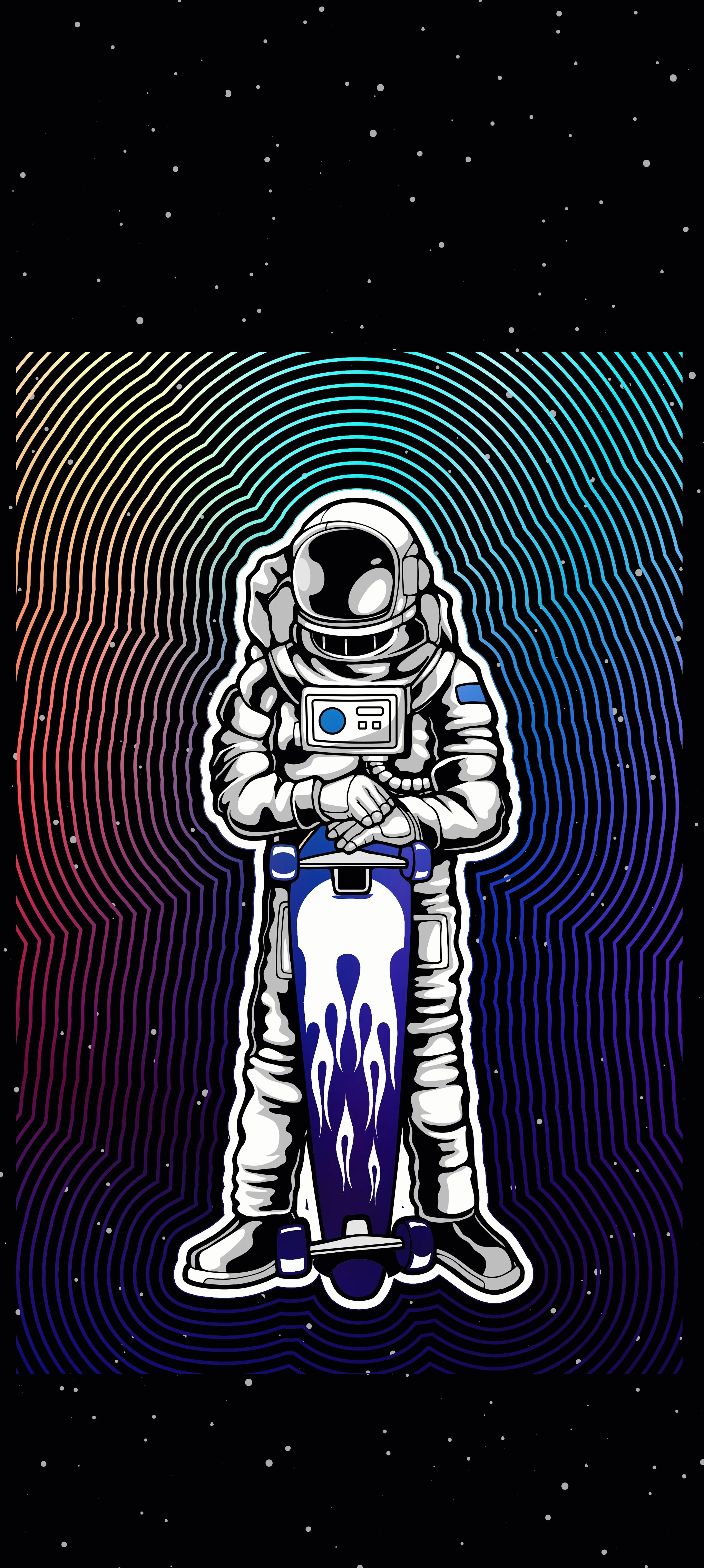 Space Astronaut Floating with Abstract Digital Background