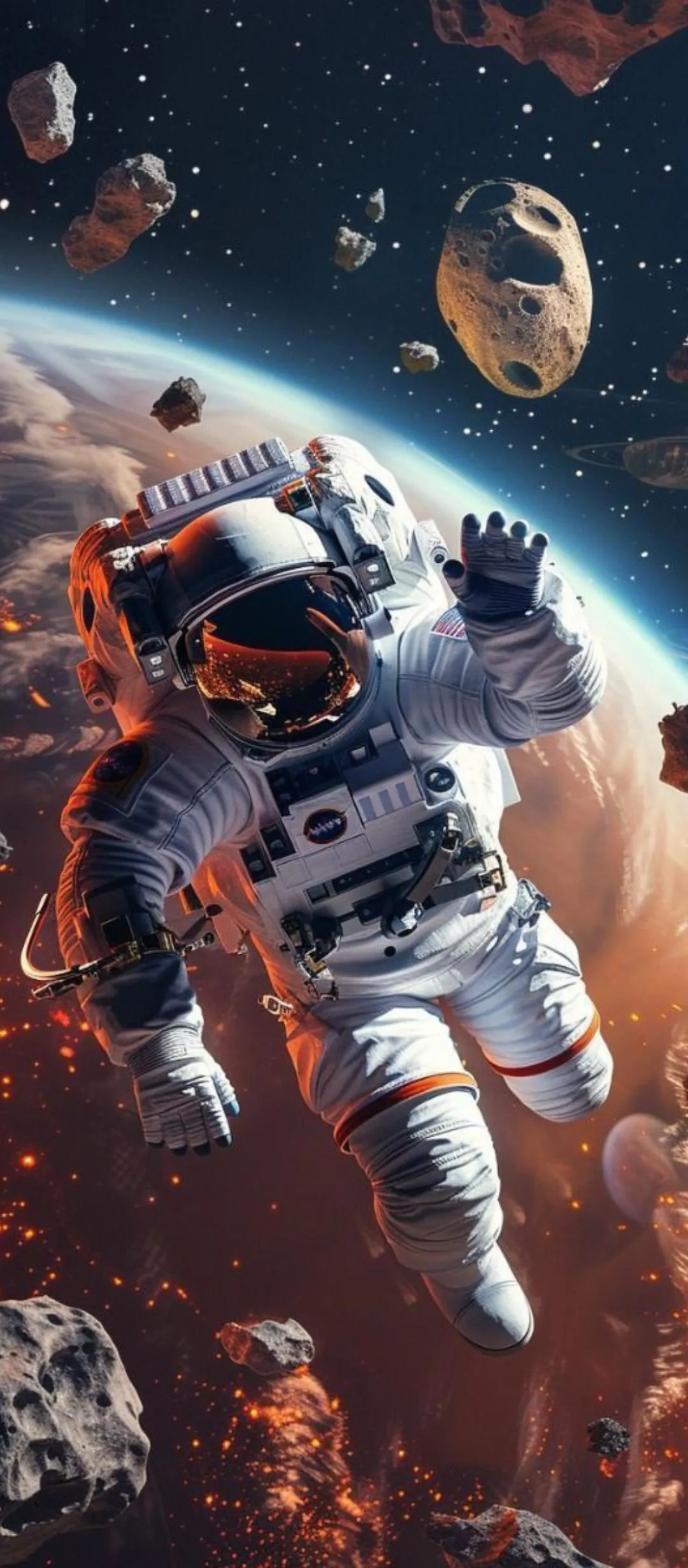 Space Astronaut Galaxy Mobile Wallpaper with Planet Earth