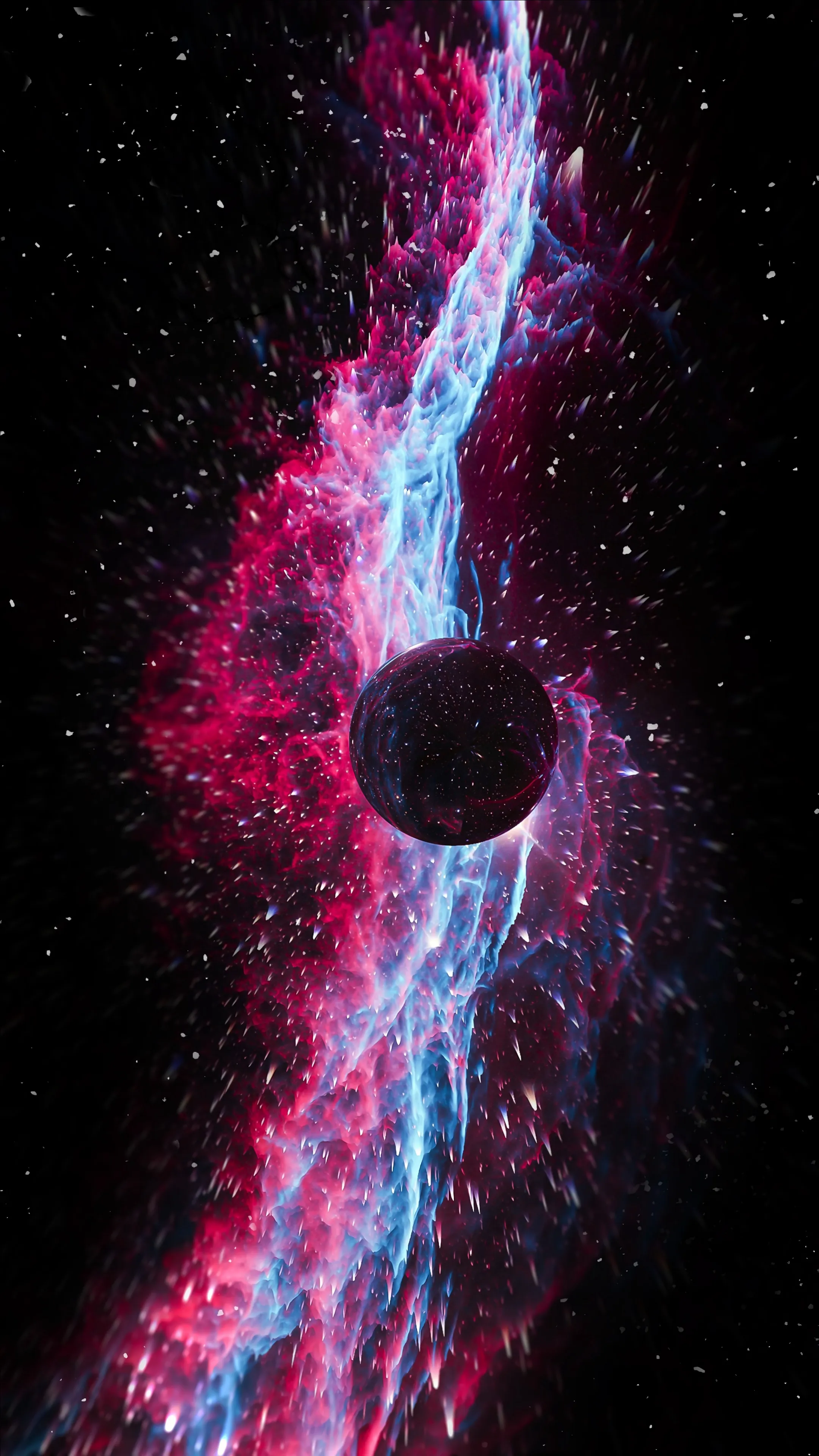 Space Galaxy with Red and Blue Nebula Glow Wallpaper