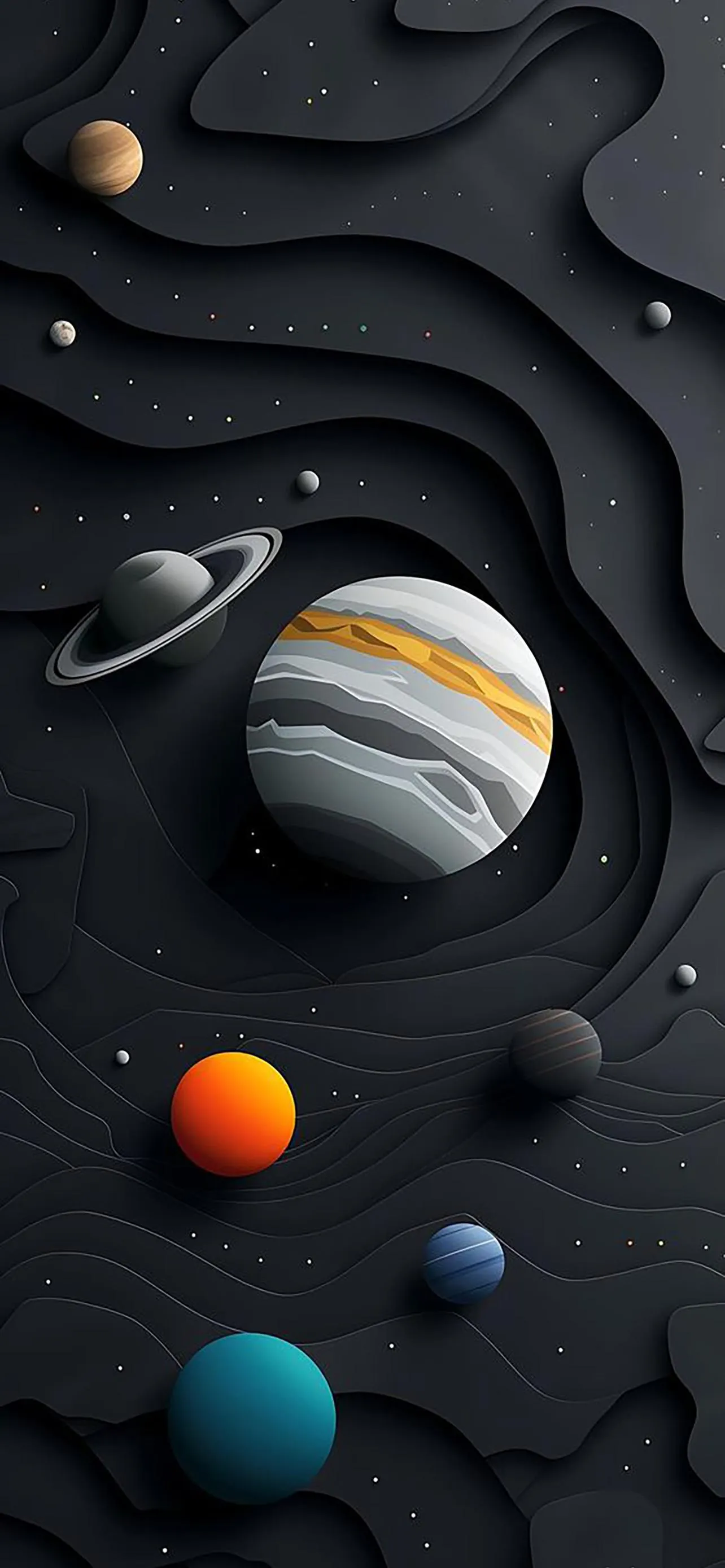 Space Planet 3D Design With Black Orange Abstract Art