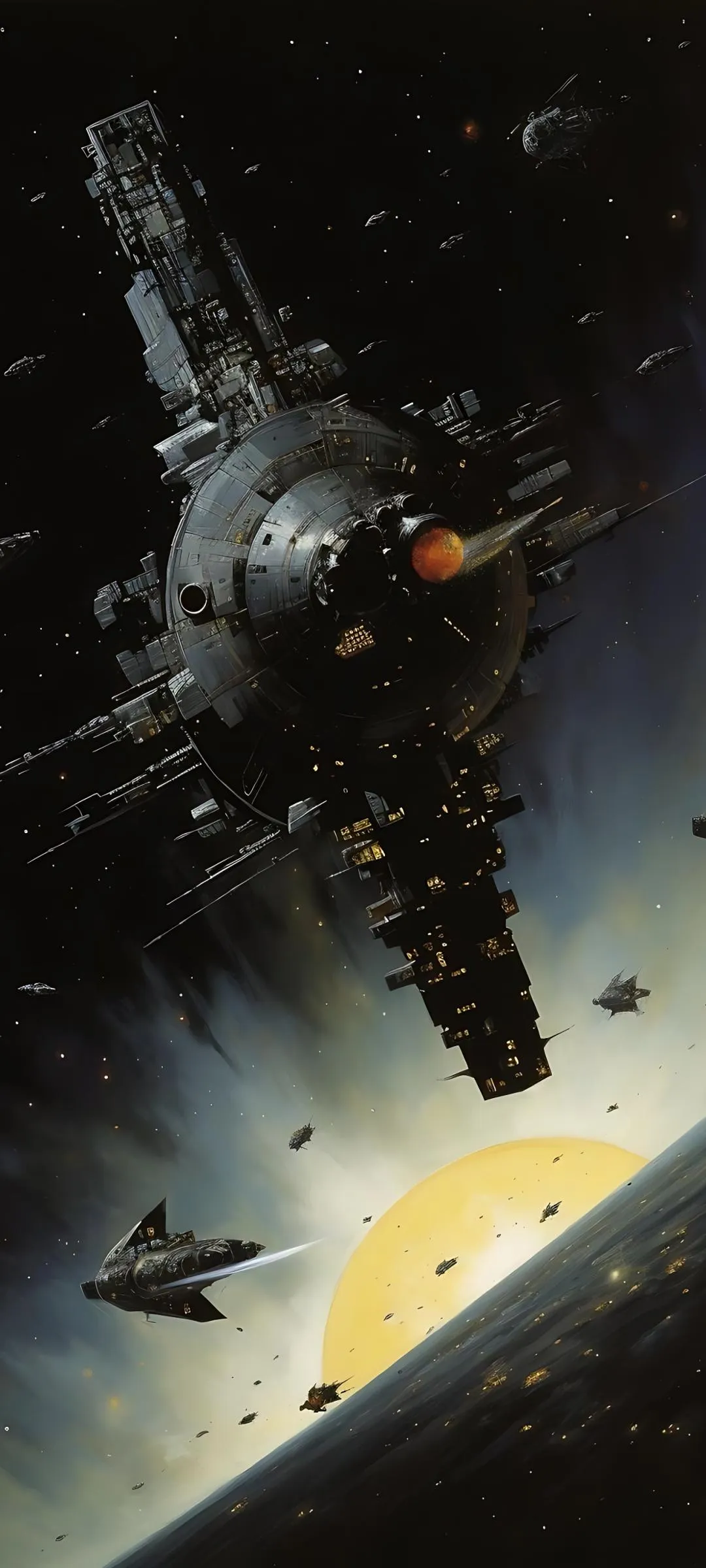 Spaceship Flying Through Asteroid Field In Deep Space