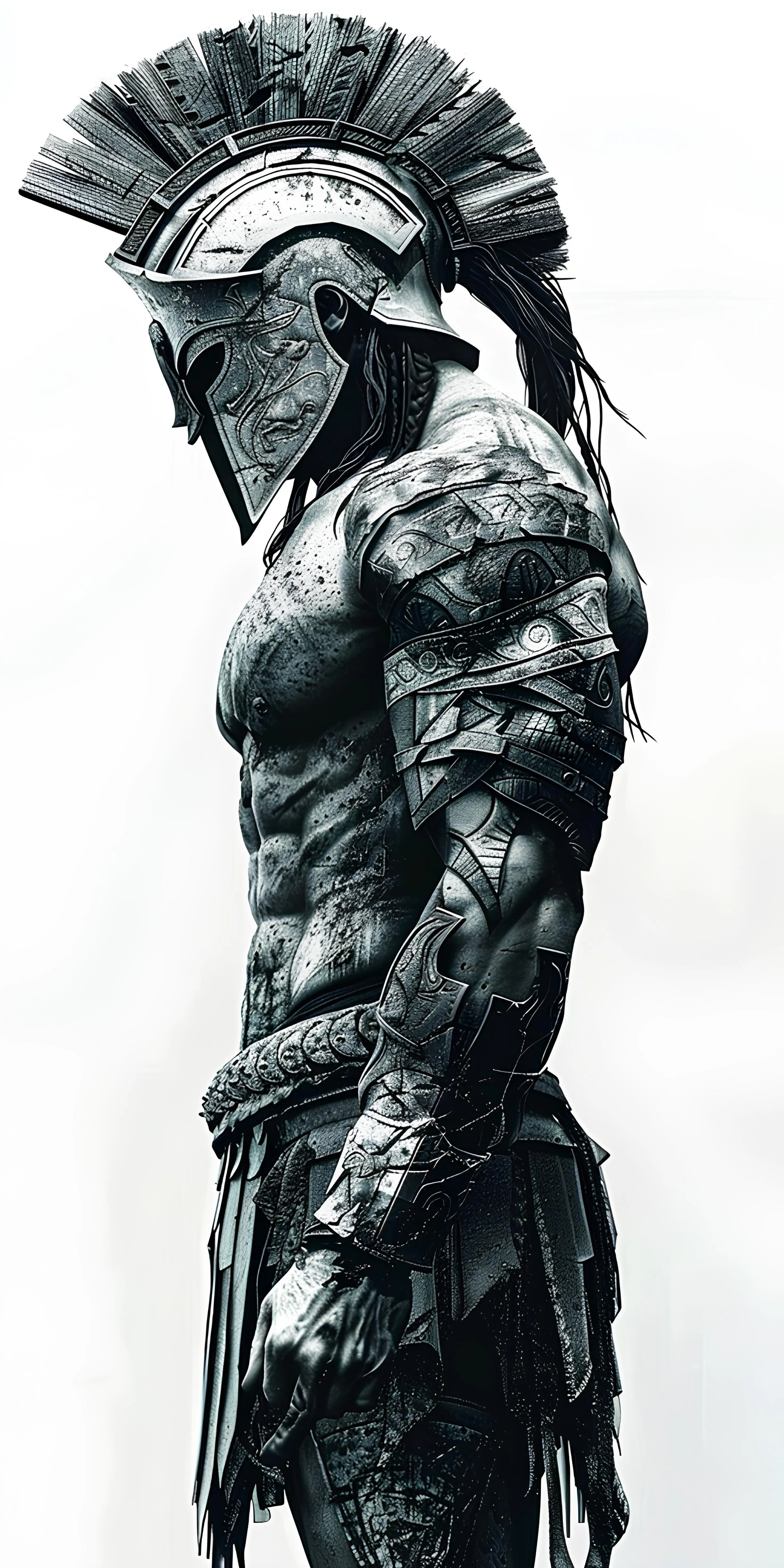 Spartan Warrior in Armor Standing in Profile View Image