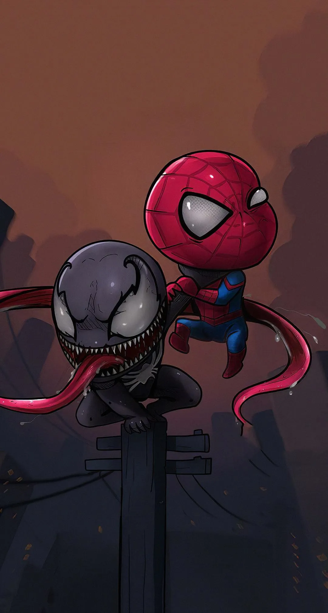 Spider Hero Artwork in Red and Black City Scene Wallpaper