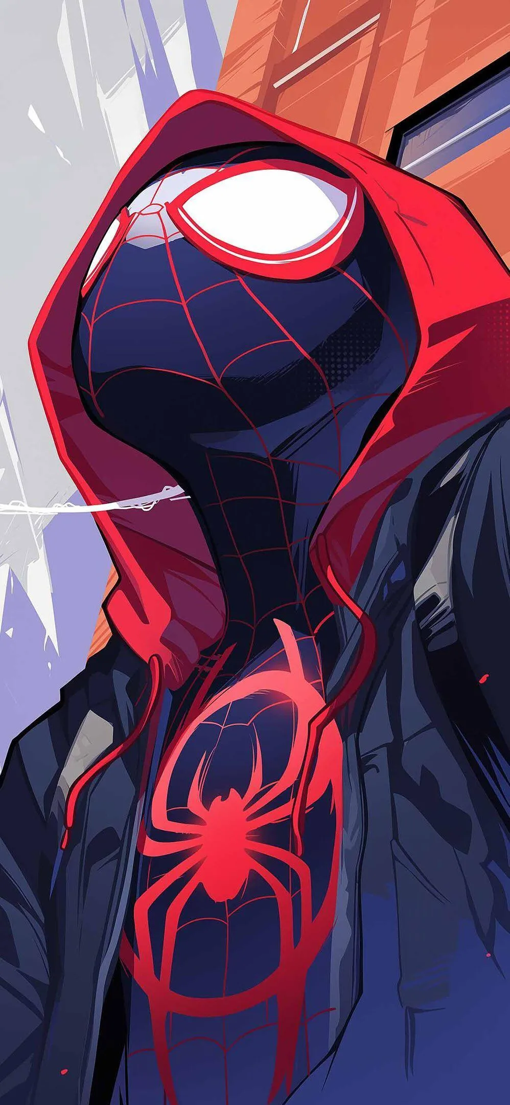 Spider Hero in Red Suit Looking Over City Wallpaper