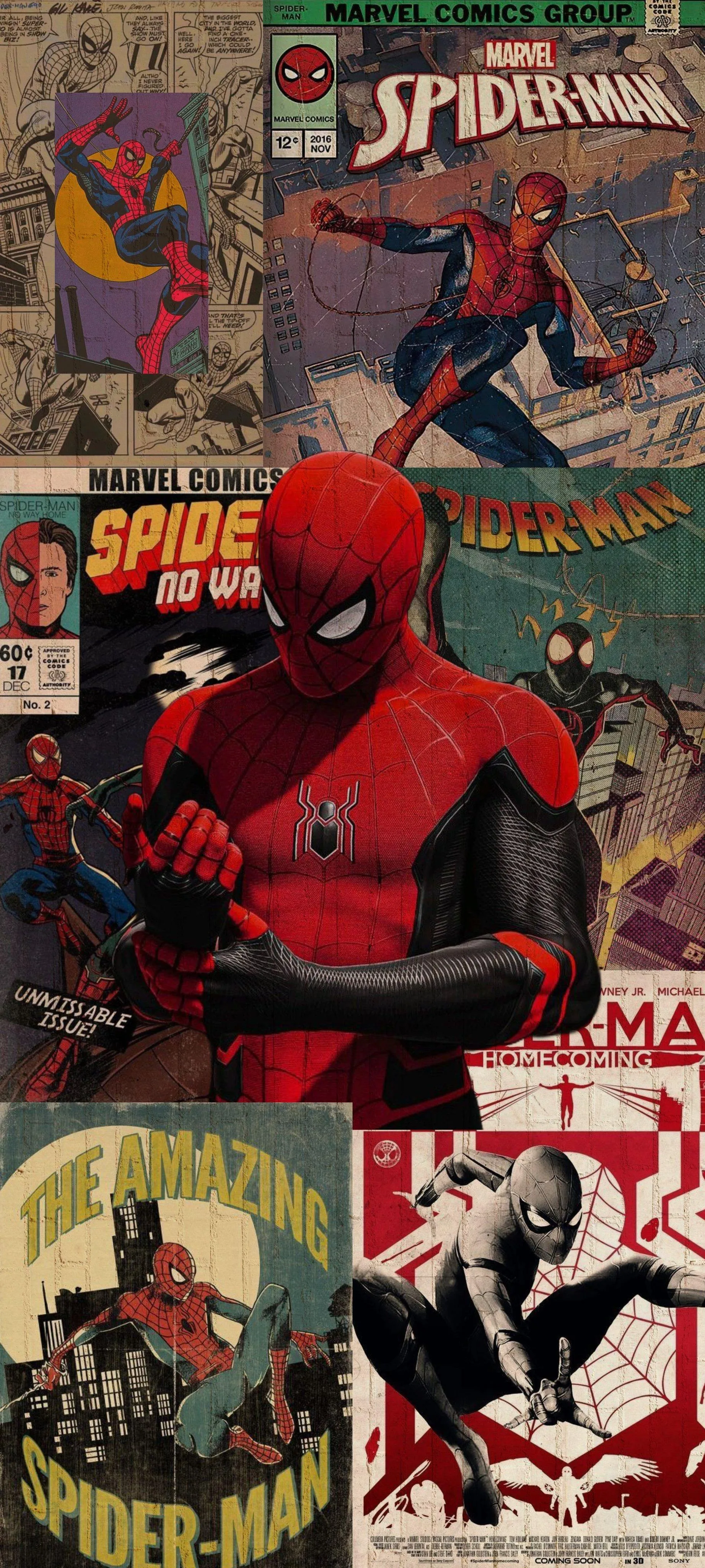 Spider Man Comic Style Collage with Red and Black Wallpaper