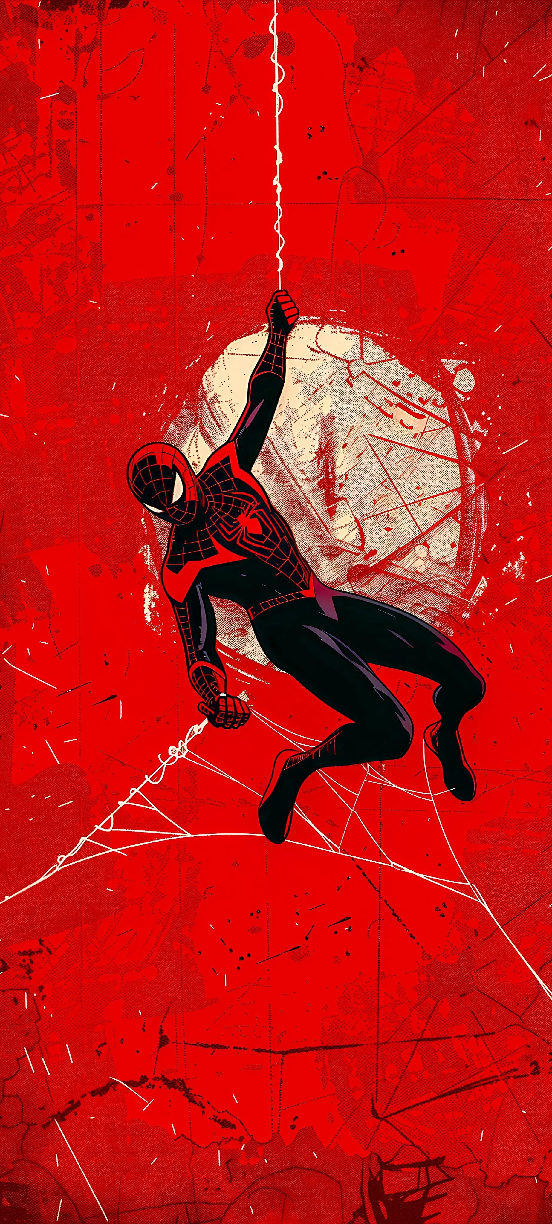 Spider Man on Red Wall with Web Effect Background Wallpaper