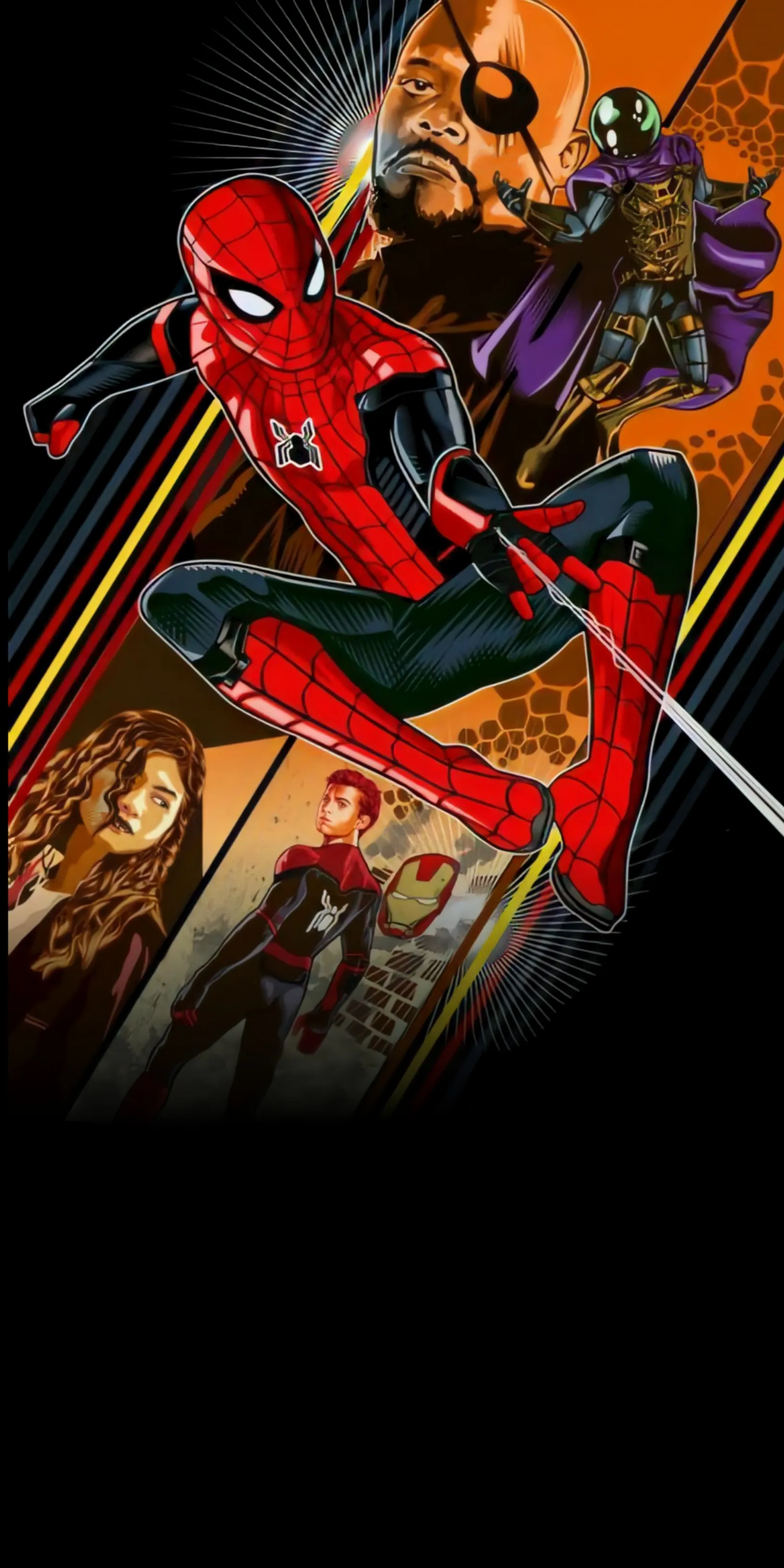 Spider Man Swinging Through City in Dramatic Comic Style