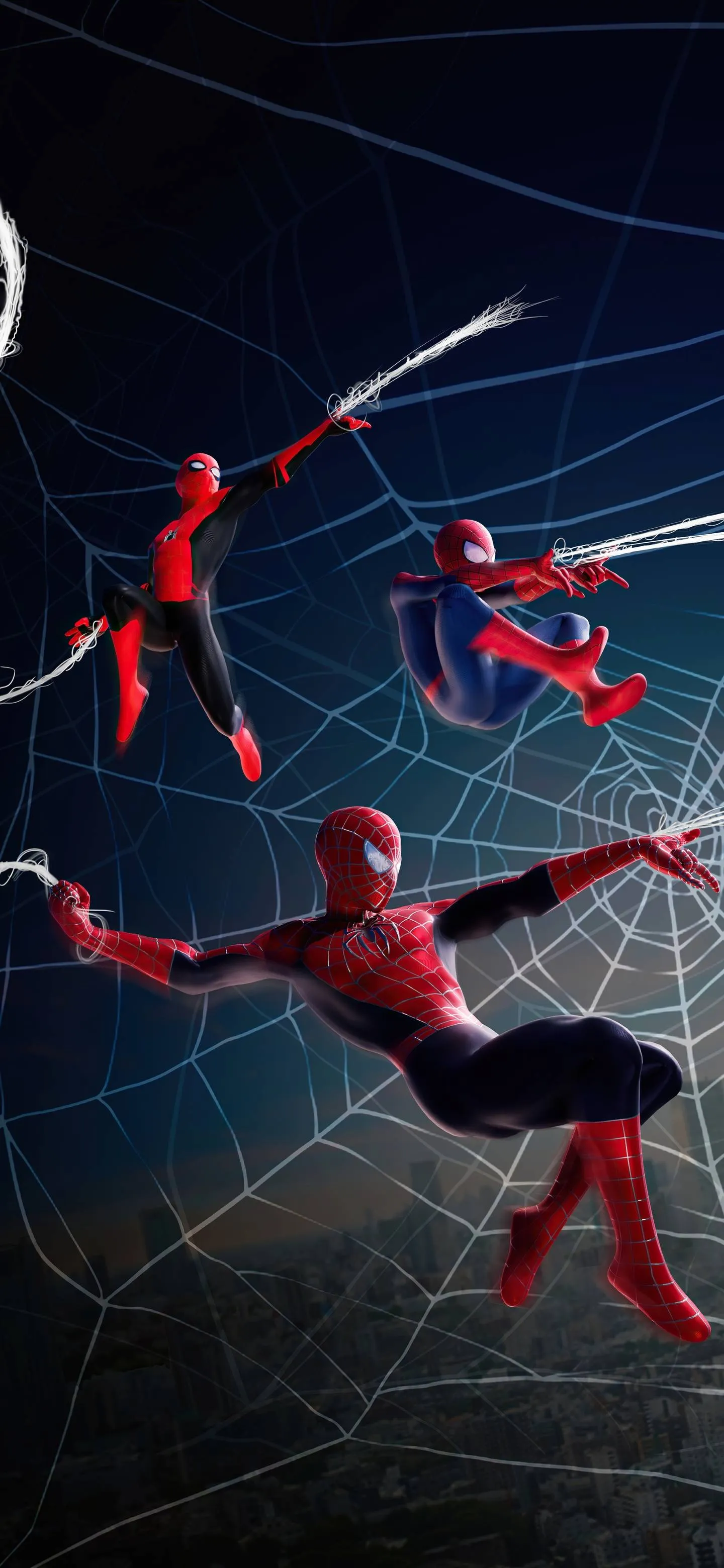 Spiderman Swinging Trio Mobile Wallpaper Action Shot