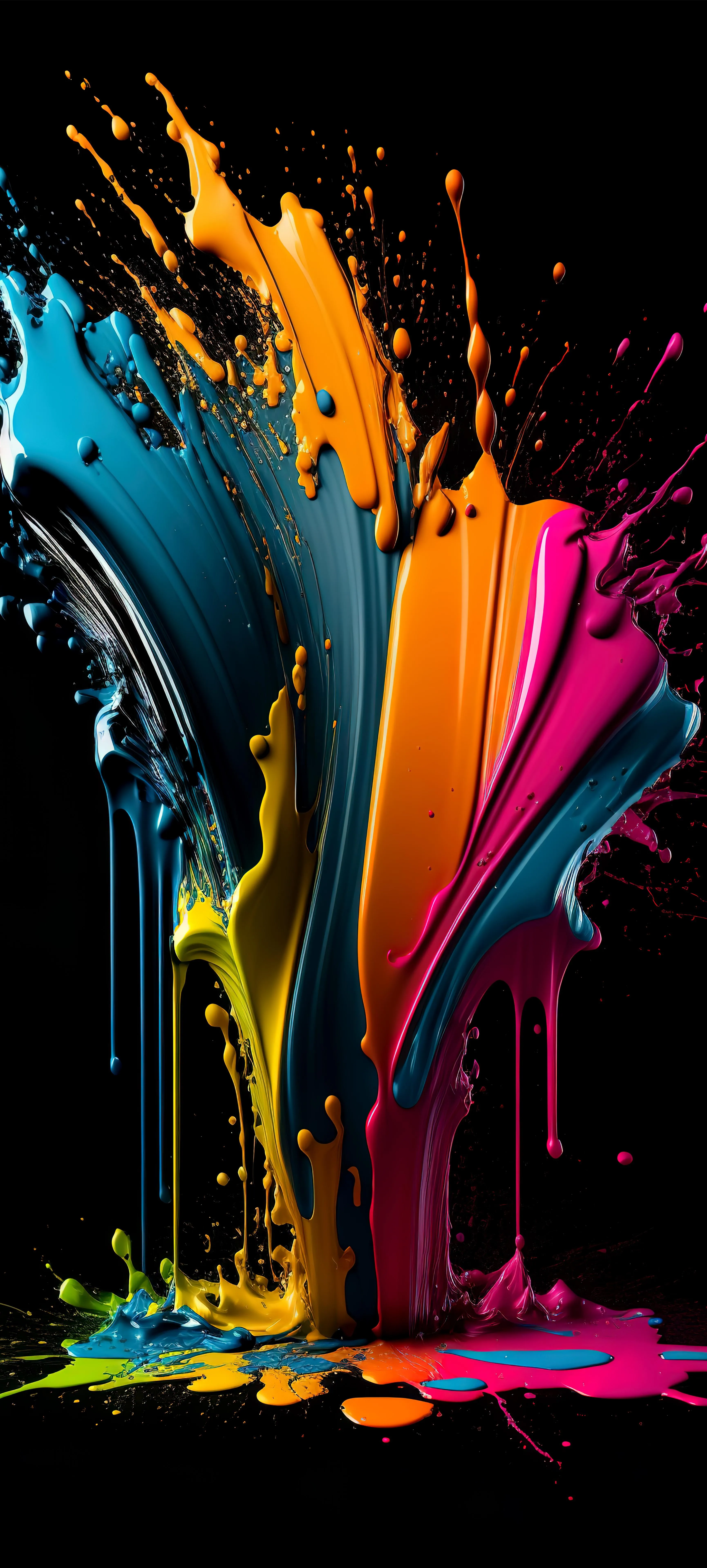 Splash of Colorful Paint on Black Artistic Background 4K