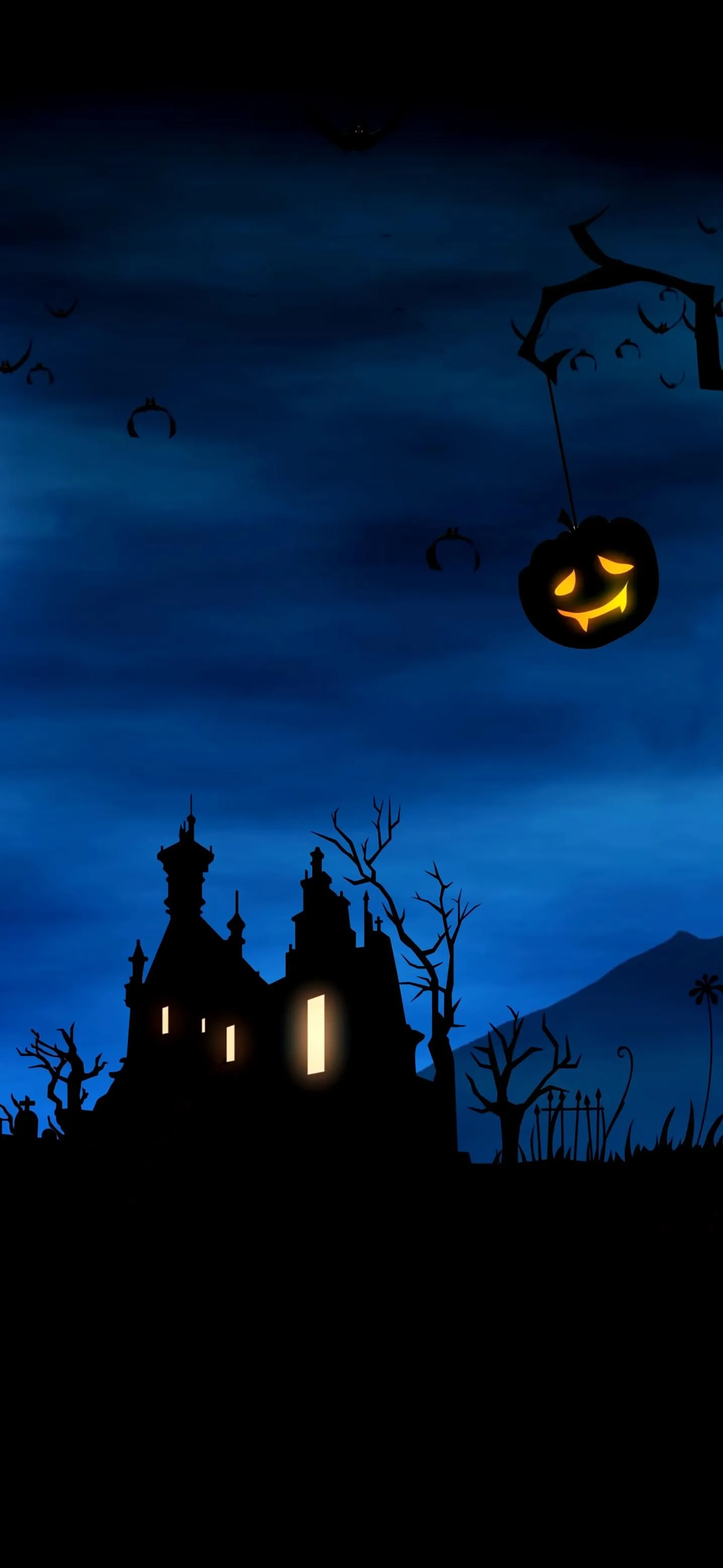Spooky Halloween Castle Under Dark Night Sky Wallpaper