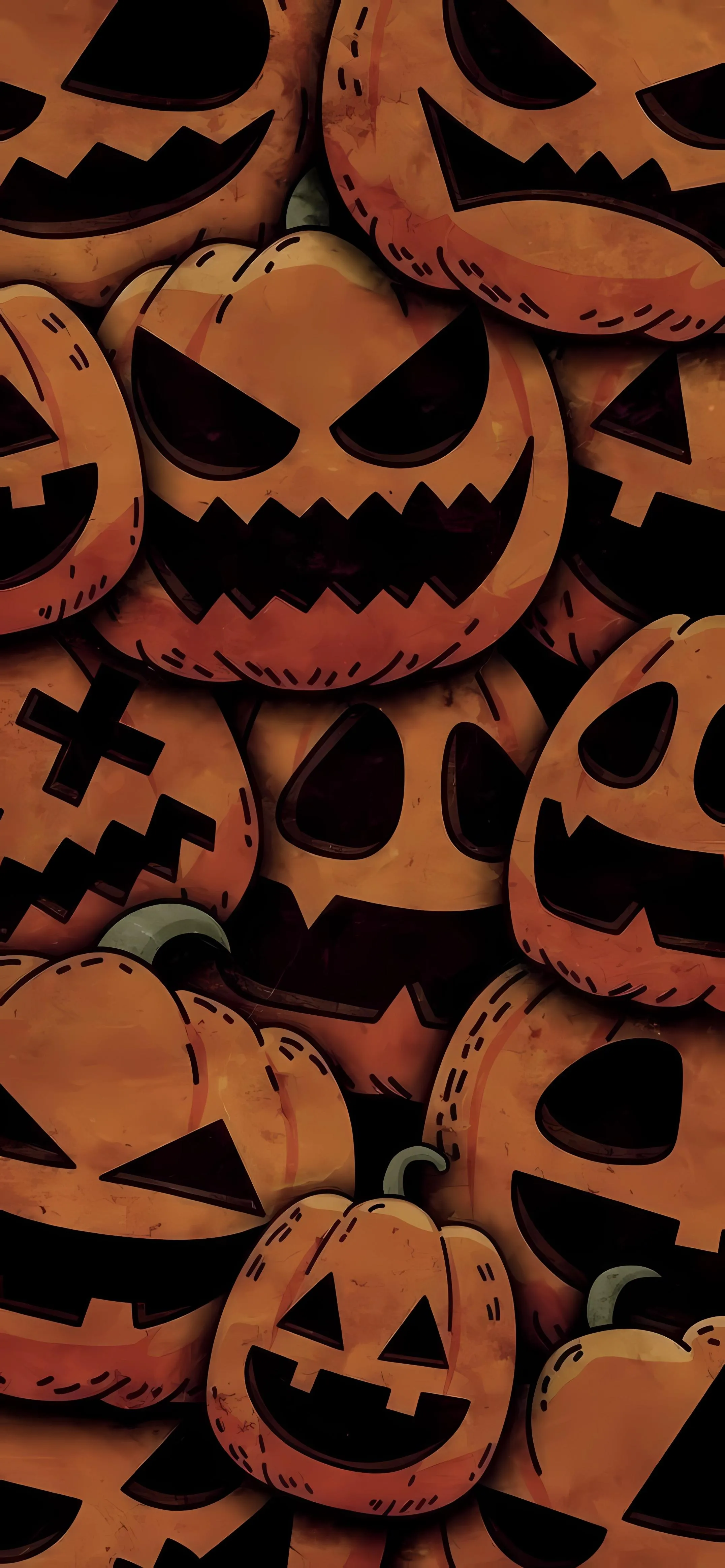Spooky Halloween Pumpkins Pattern in Dark Orange Tones