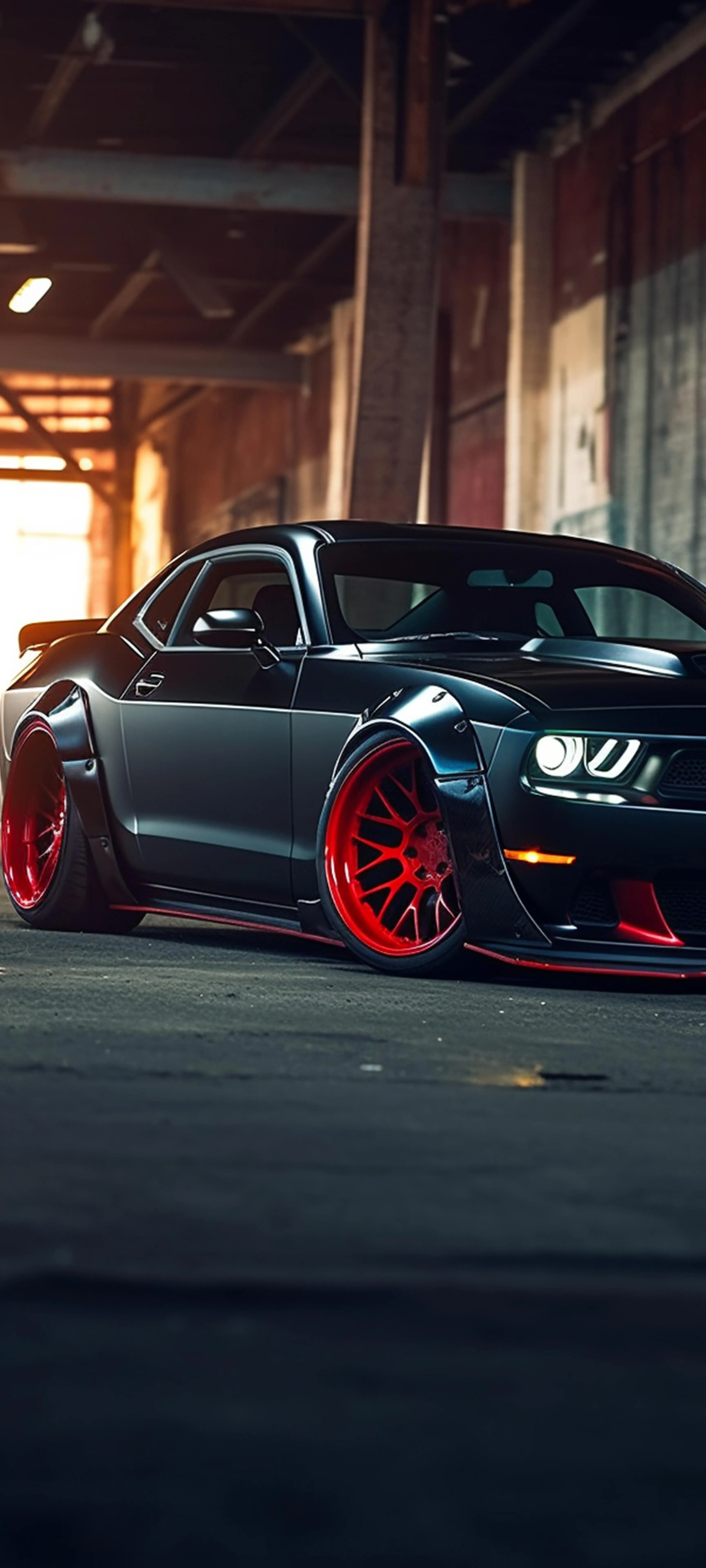 Sports Car in Dim Garage with Sleek Red Design Wallpaper