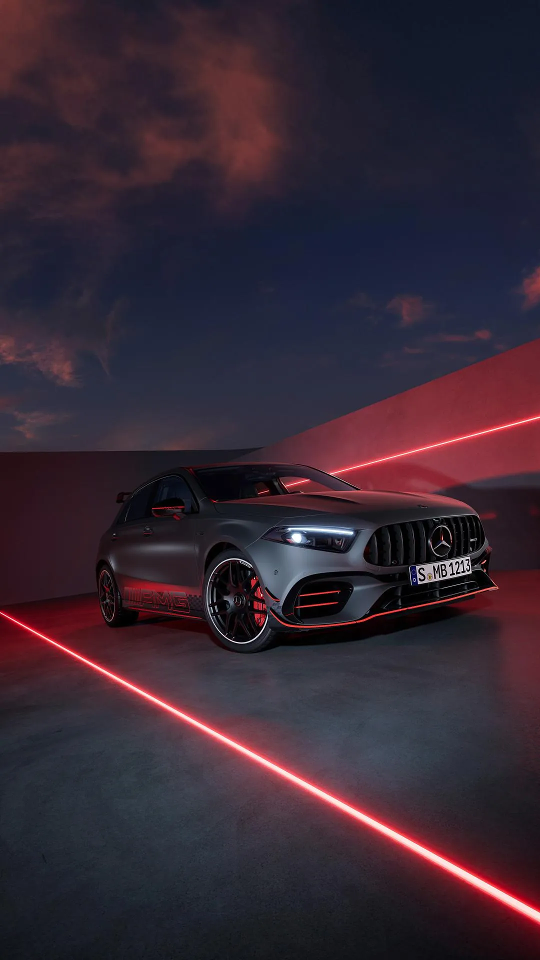 Sports Car in Night Scene with Red Laser Street Wallpaper