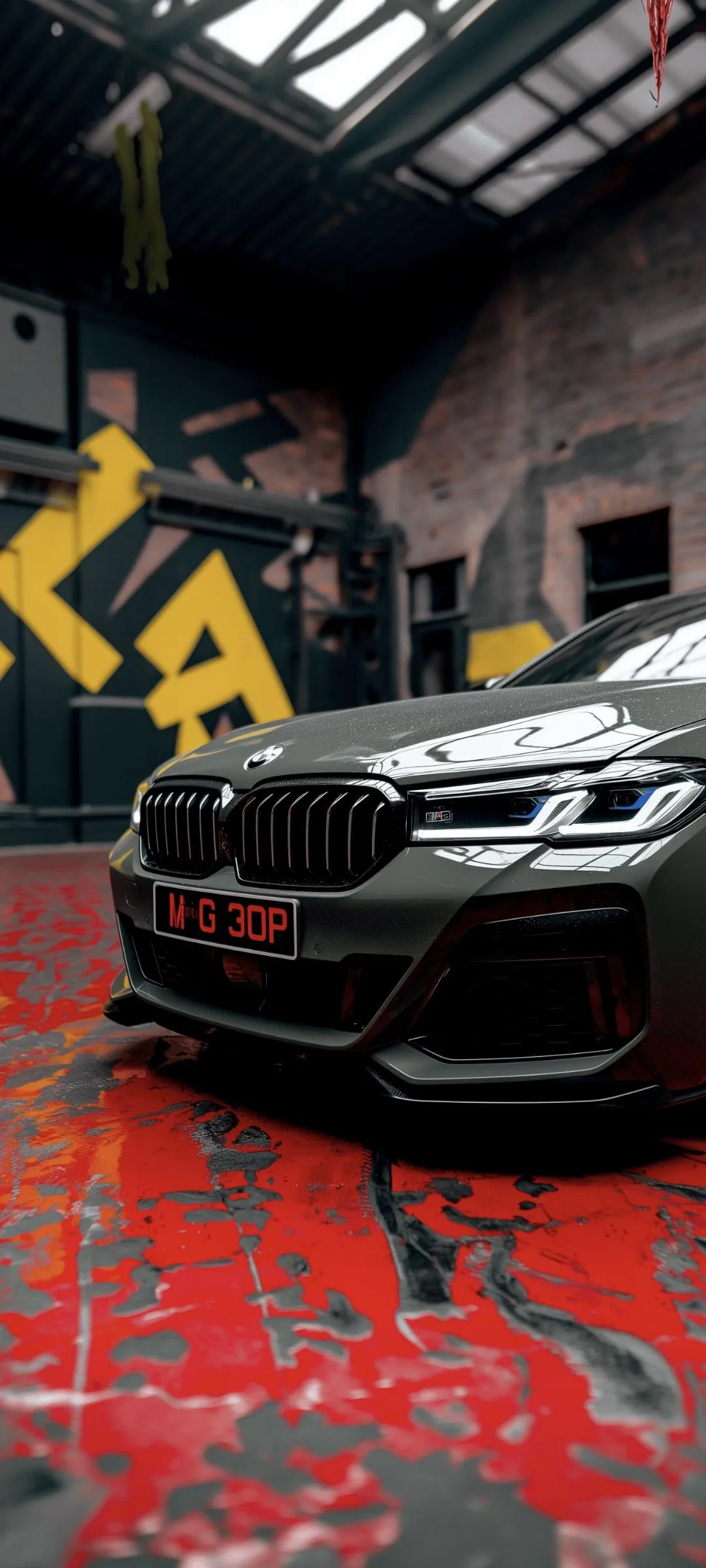 Sports Car in Street With Graffiti Bold Urban Racing Vibe