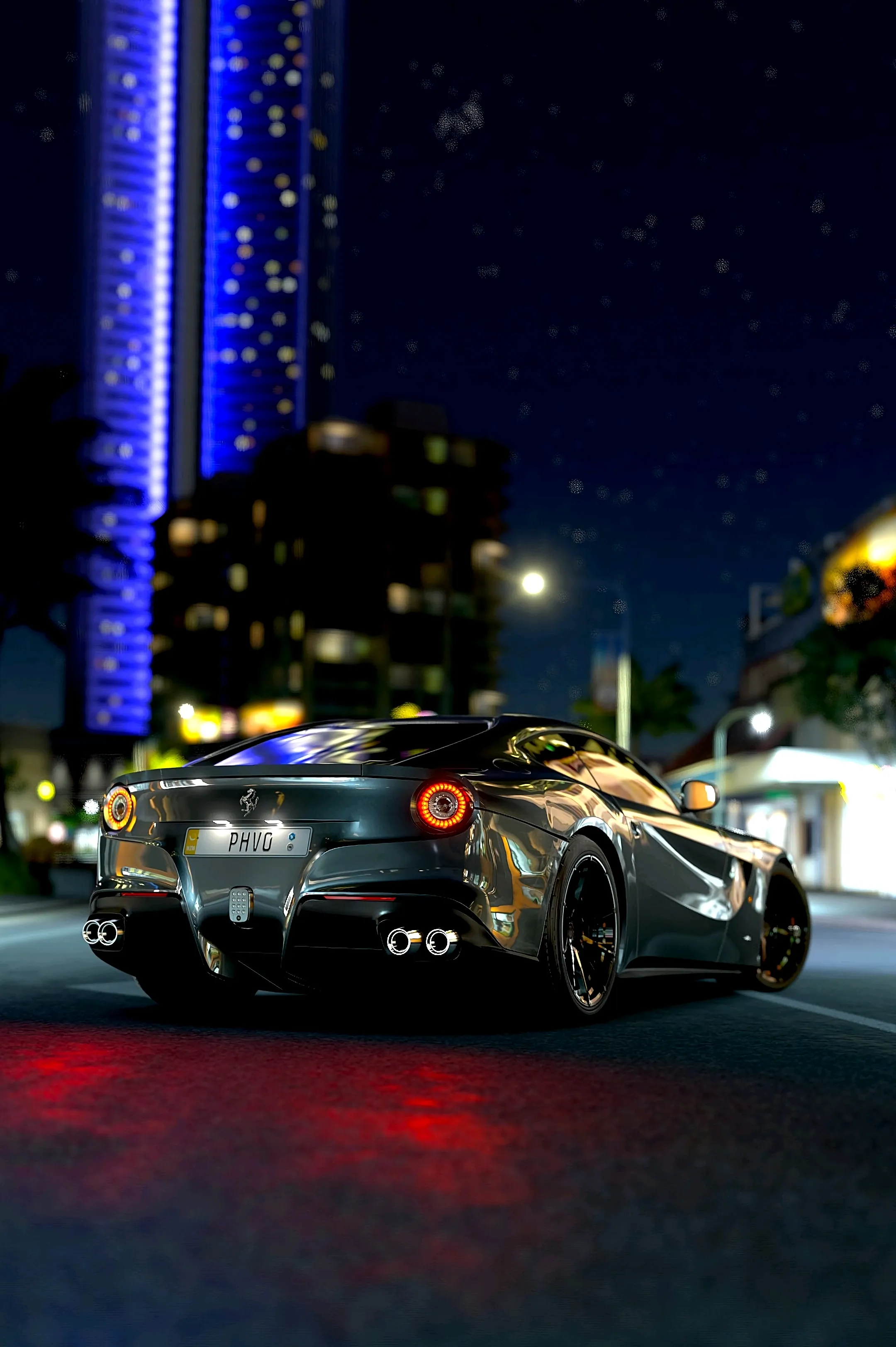 Sports Car Racing in The Night City with Neon Lights Image