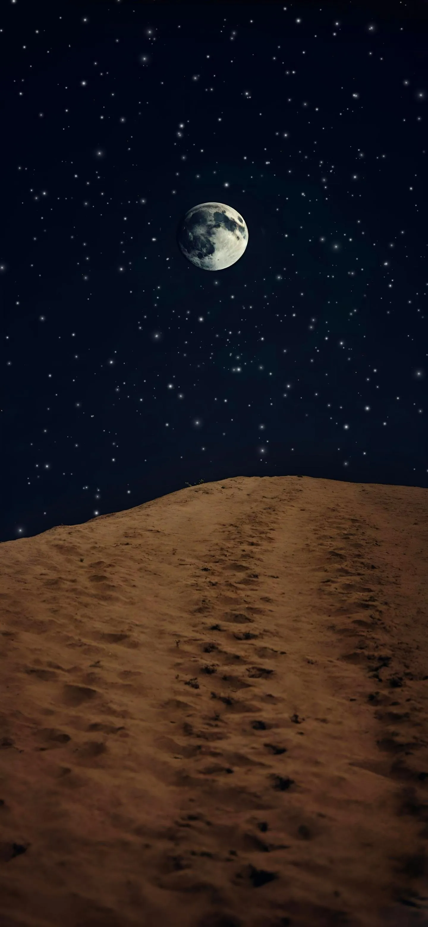 Starry Night Sky Over Desert Sand Dune Under Moonlight