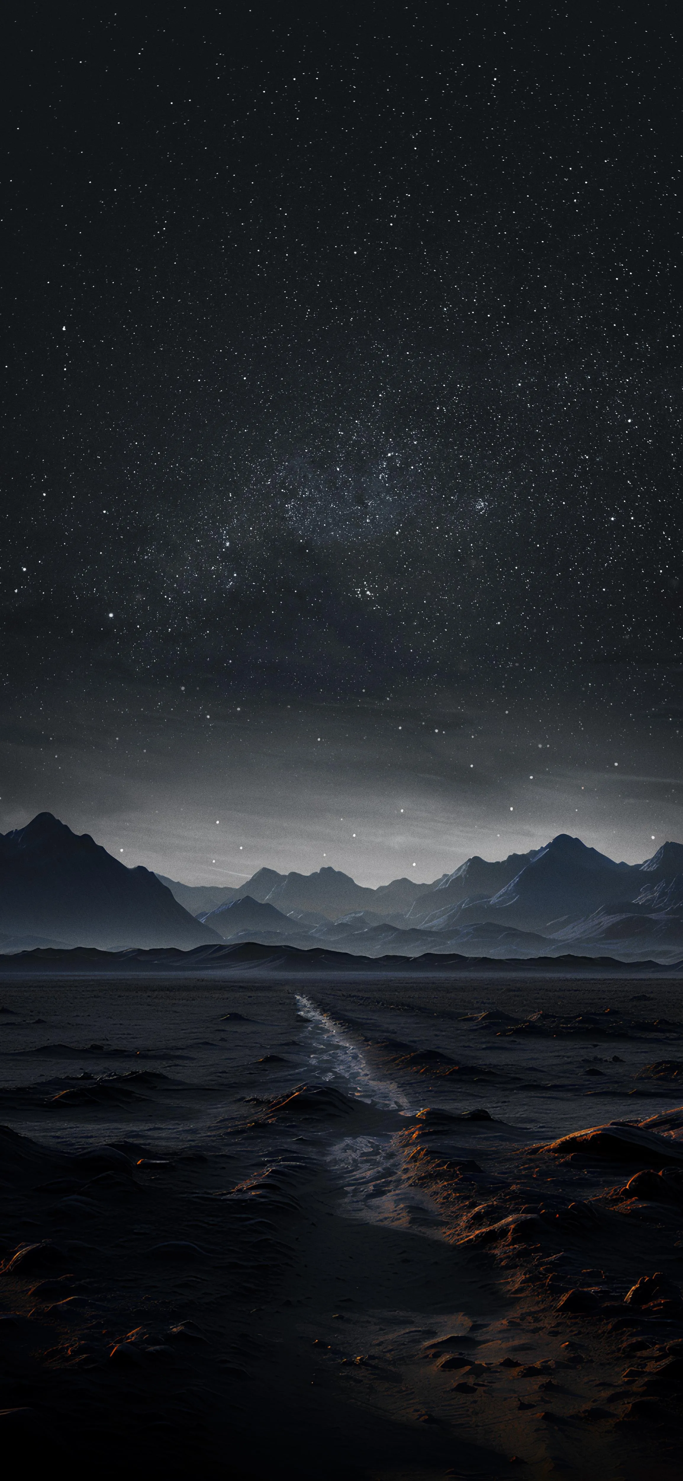 Starry Night Sky Over Rocky Mountain Landscape Wallpaper