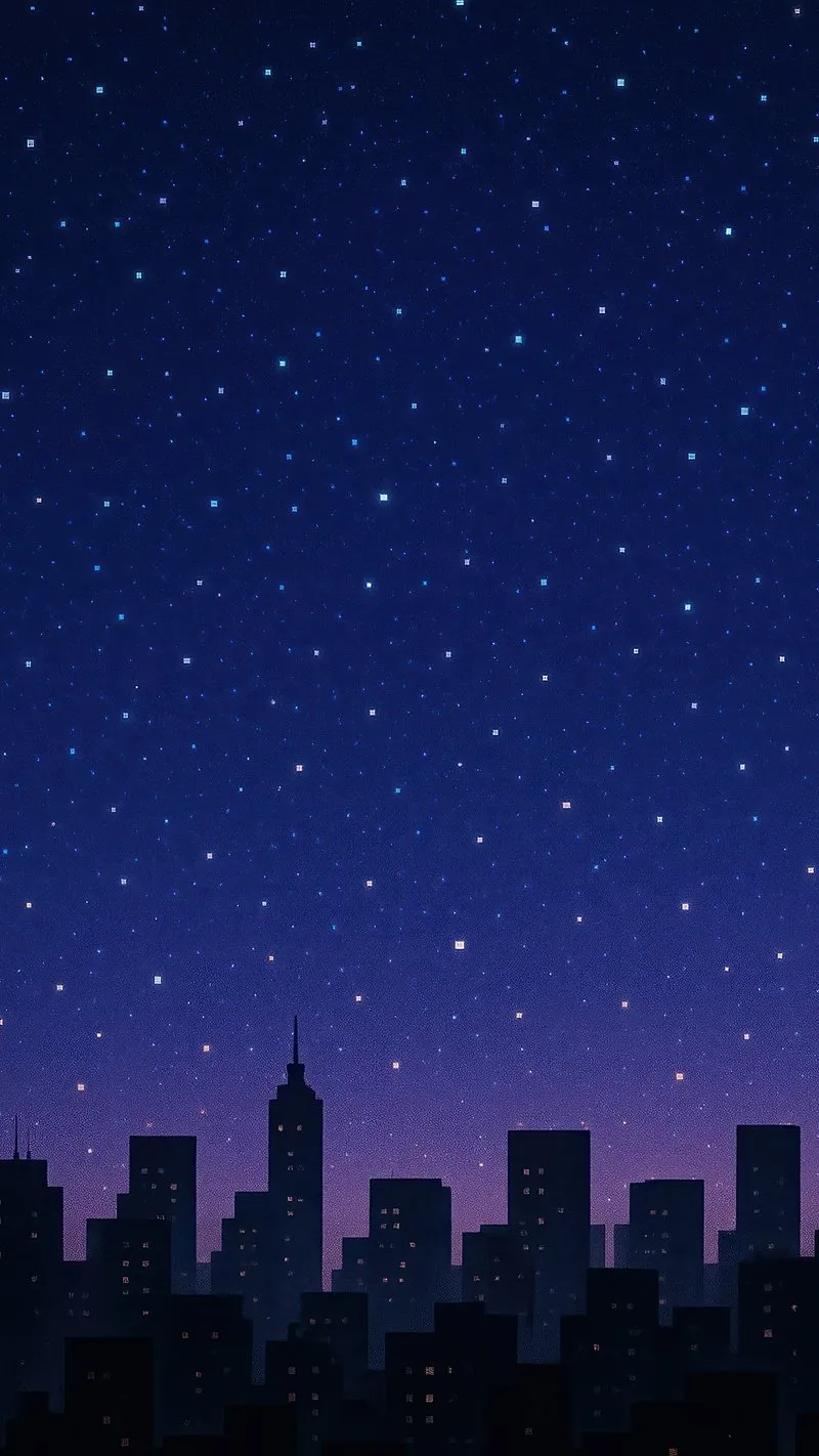Starry Skyline Silhouette Under a Night Sky with Purple Tone