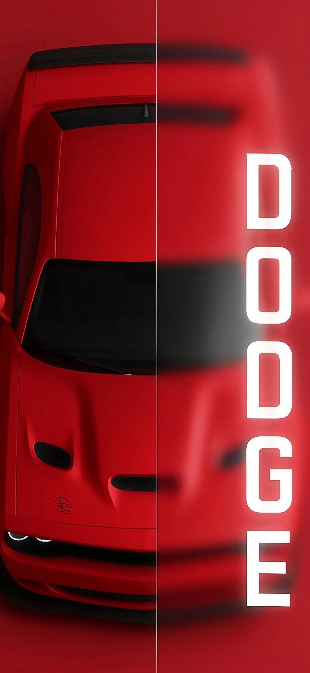 Striking Red Dodge Muscle Car Top View Phone Wallpaper