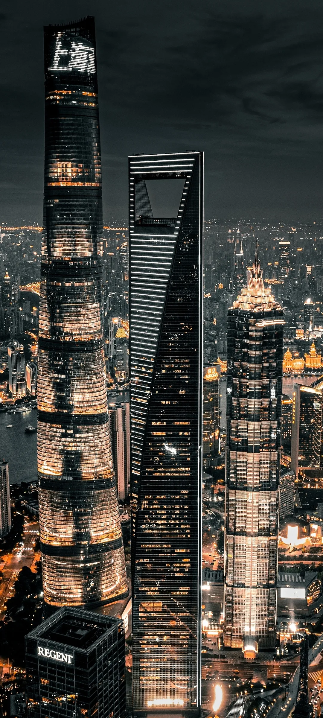 Stunning Night View of Modern City Skyline with Lights