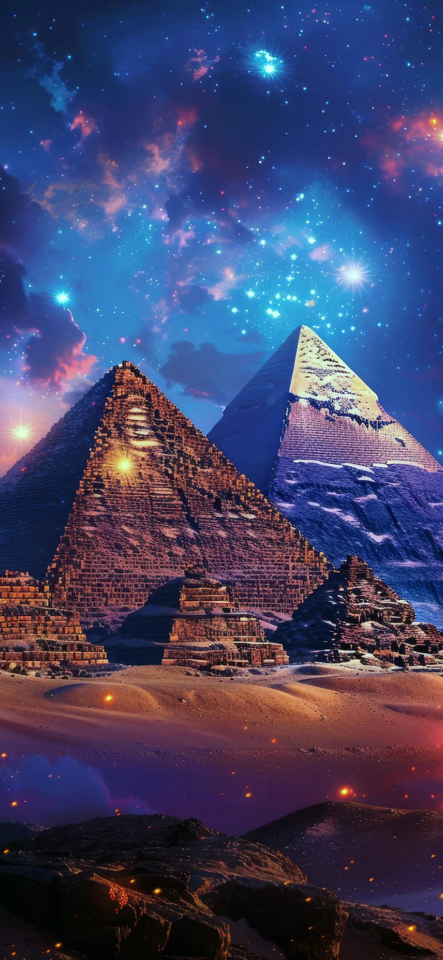 Stunning Pyramids Under Galaxy Sky Night View Wallpaper