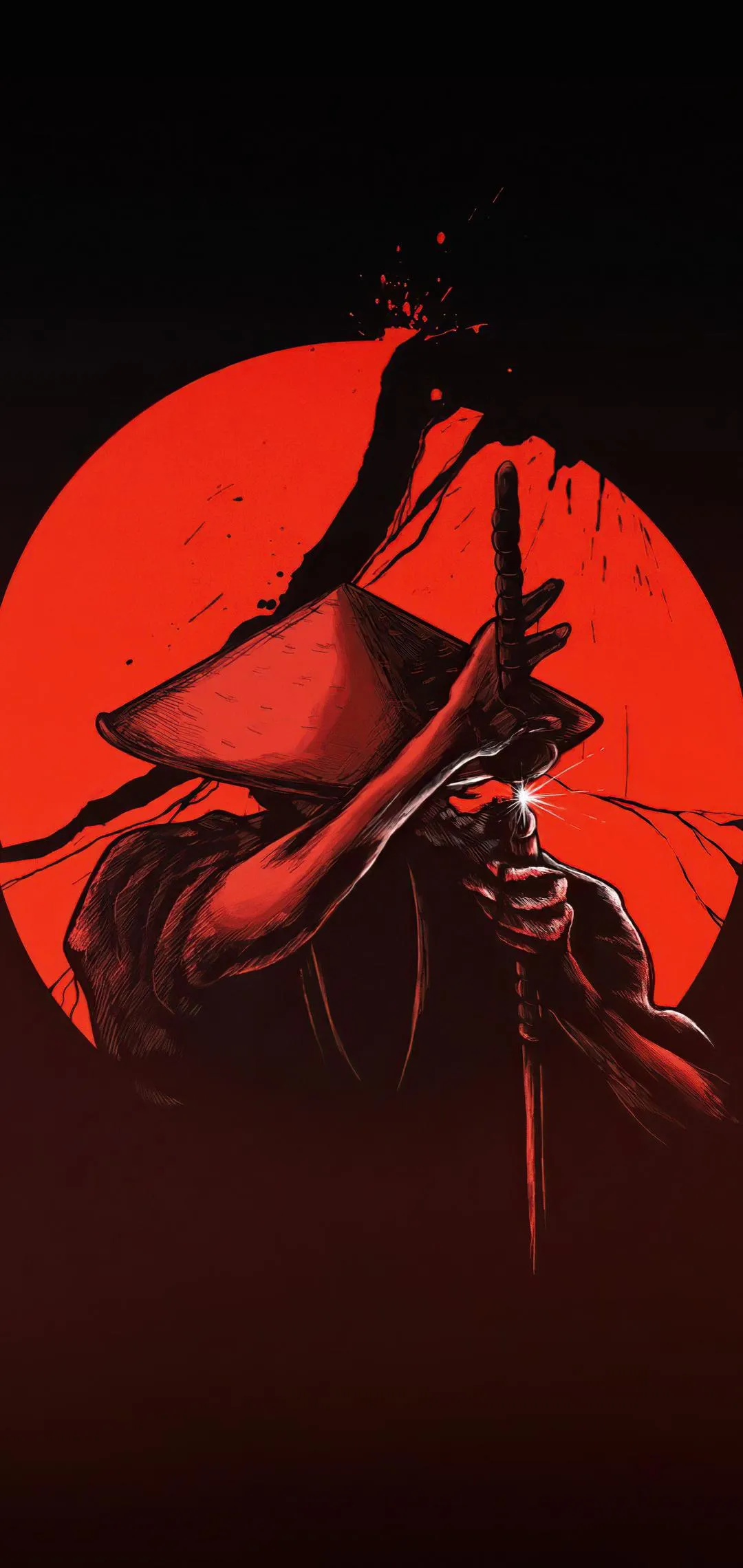 Stunning Samurai Warrior Silhouette Red Moon Wallpaper