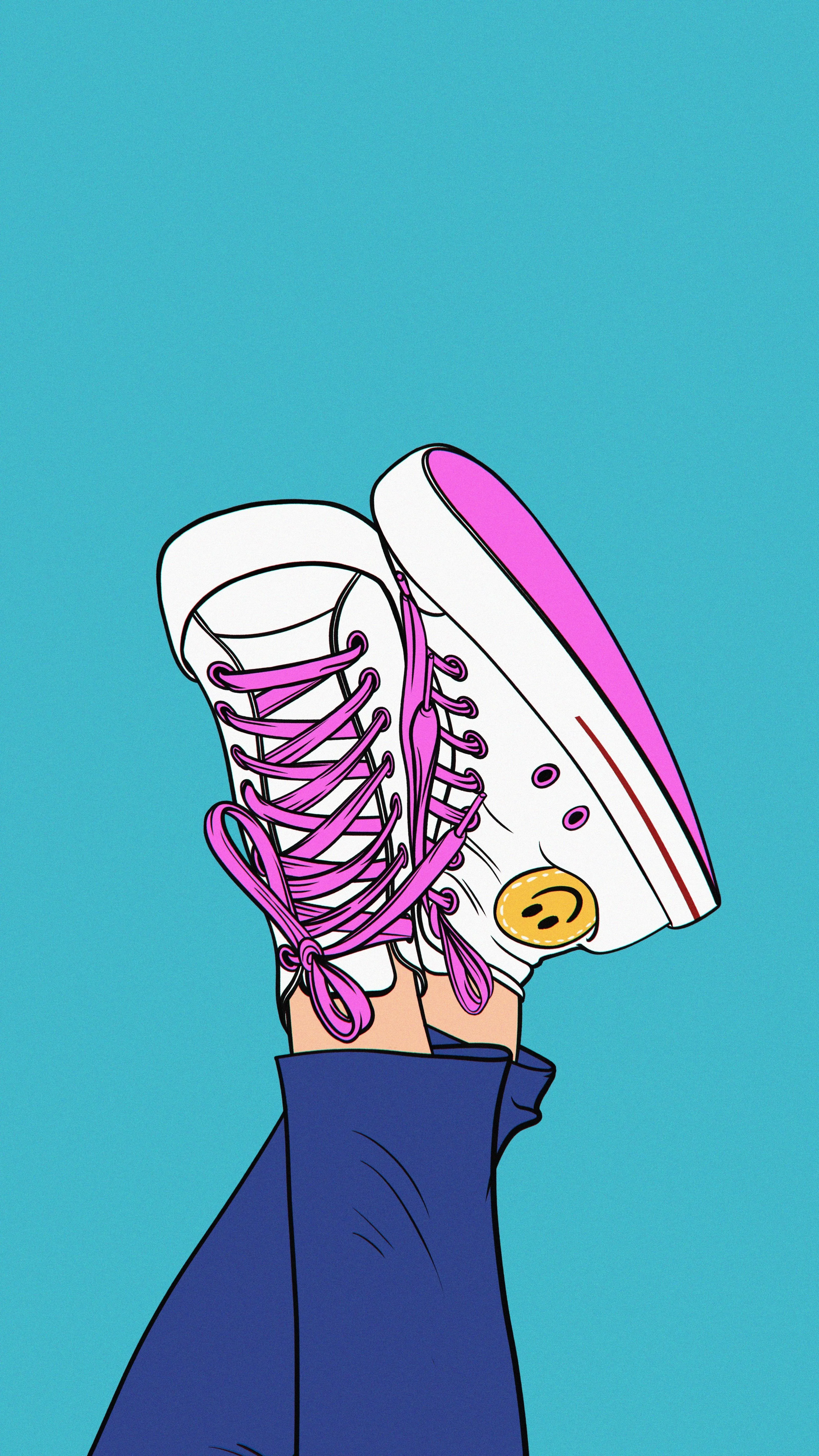 Stylish Cartoon Shoes on Blue Background Art Download