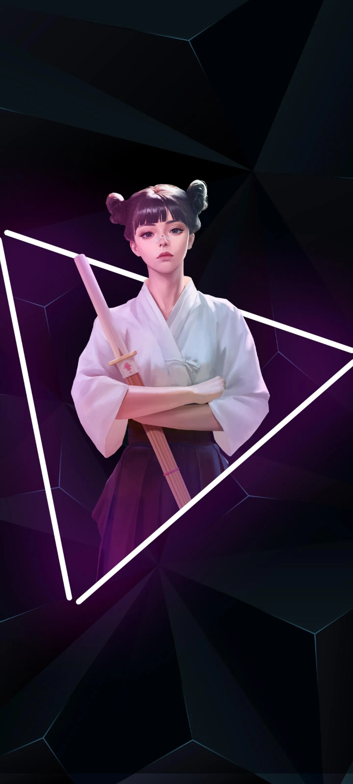 Stylish Girl in Neon Triangle Cyberpunk Lighting Wallpaper